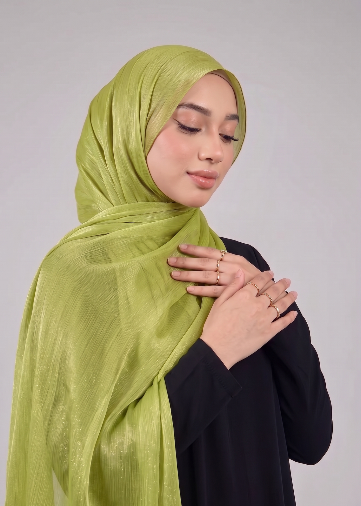 lurex organza Hijab in Lime green