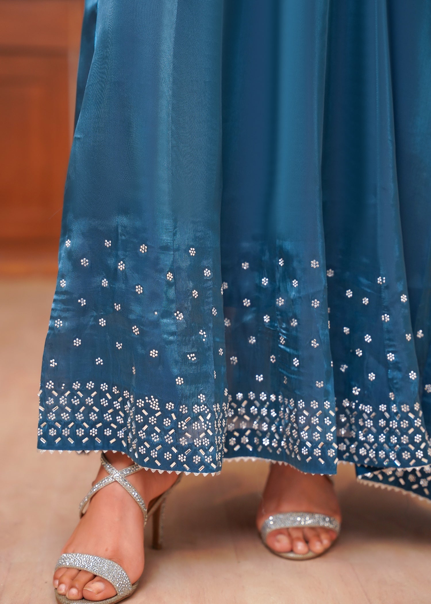 silk tissue Pishwas in Royal blue