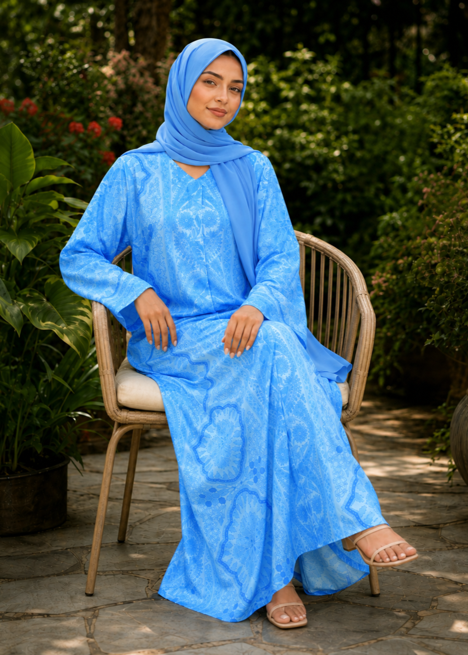 silk georgette Abaya in Baby blue
