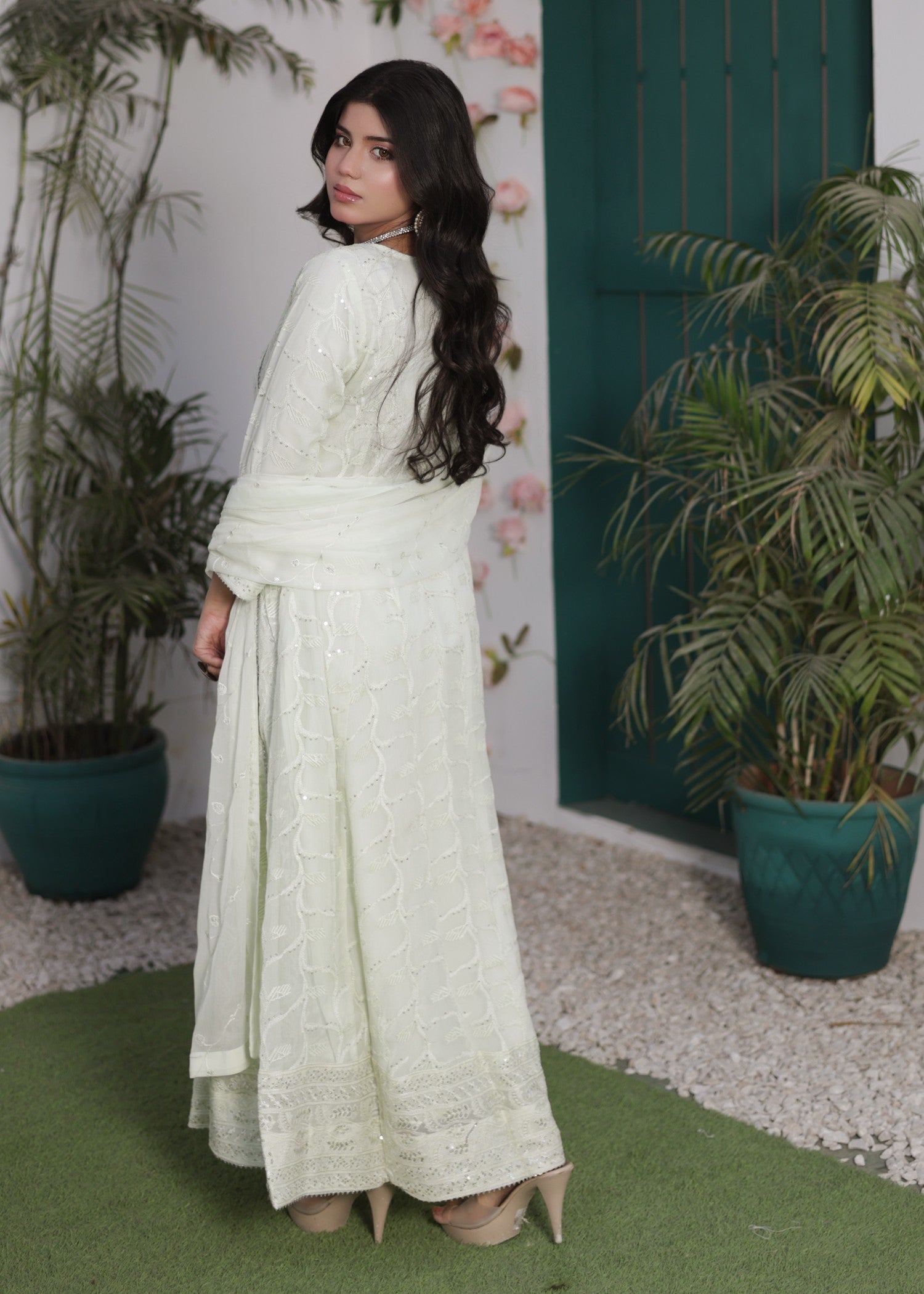 bemberg crinkle chiffon Maxi in Ivory
