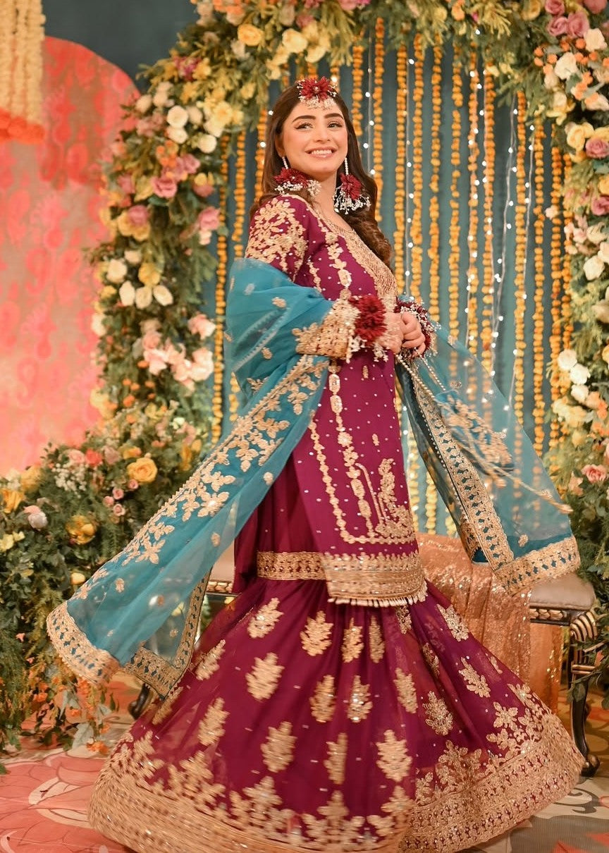chiffon Gharara in Magenta