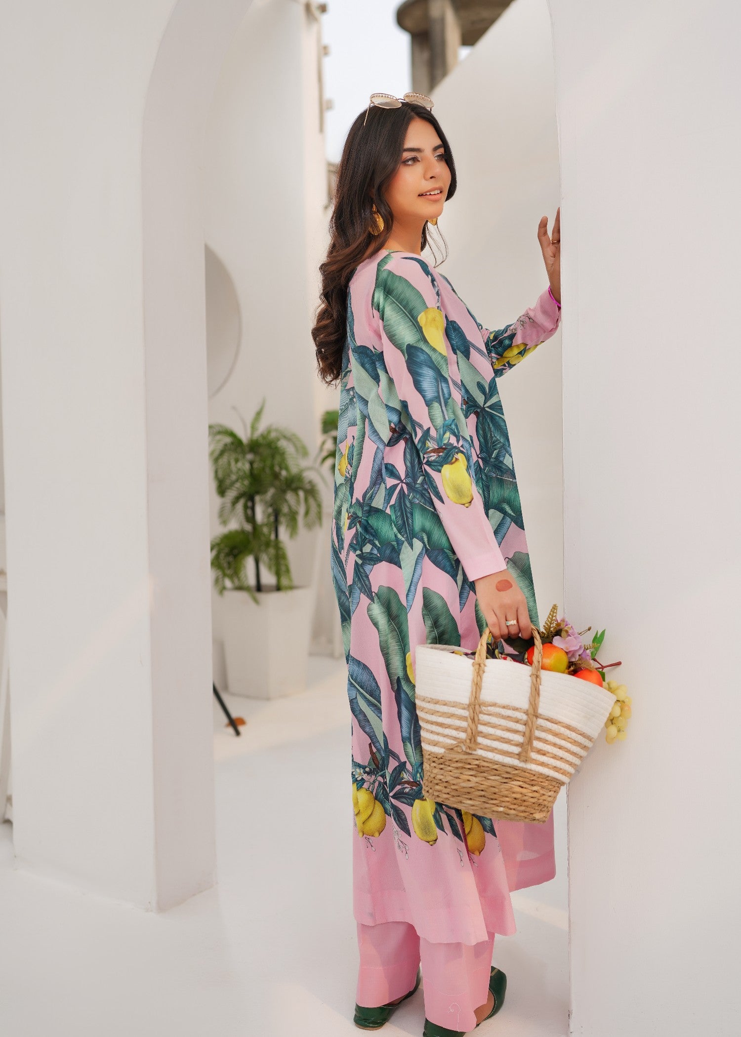 lawn Angrakha in Pink