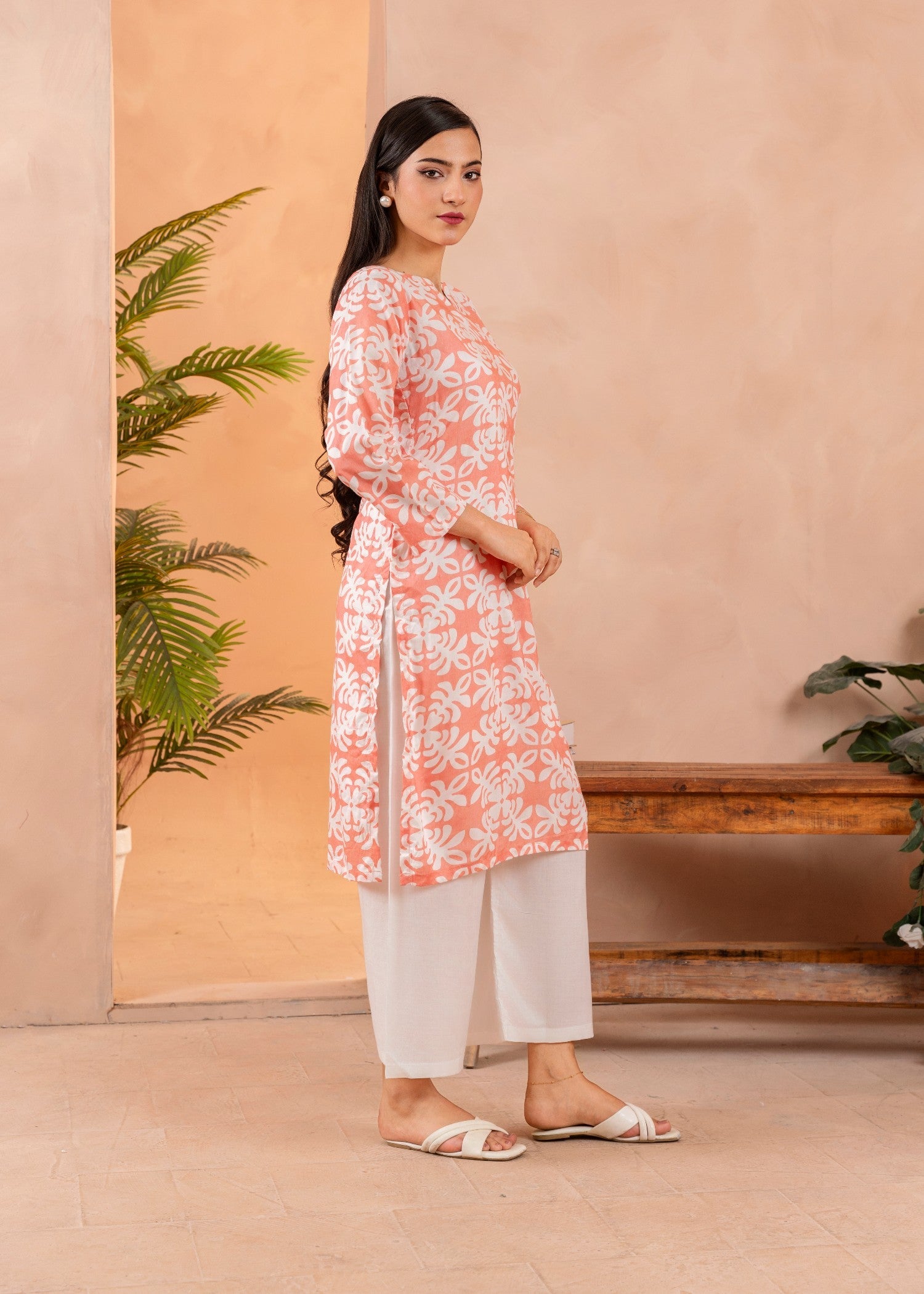 linen Kurta Set in Apricot orange