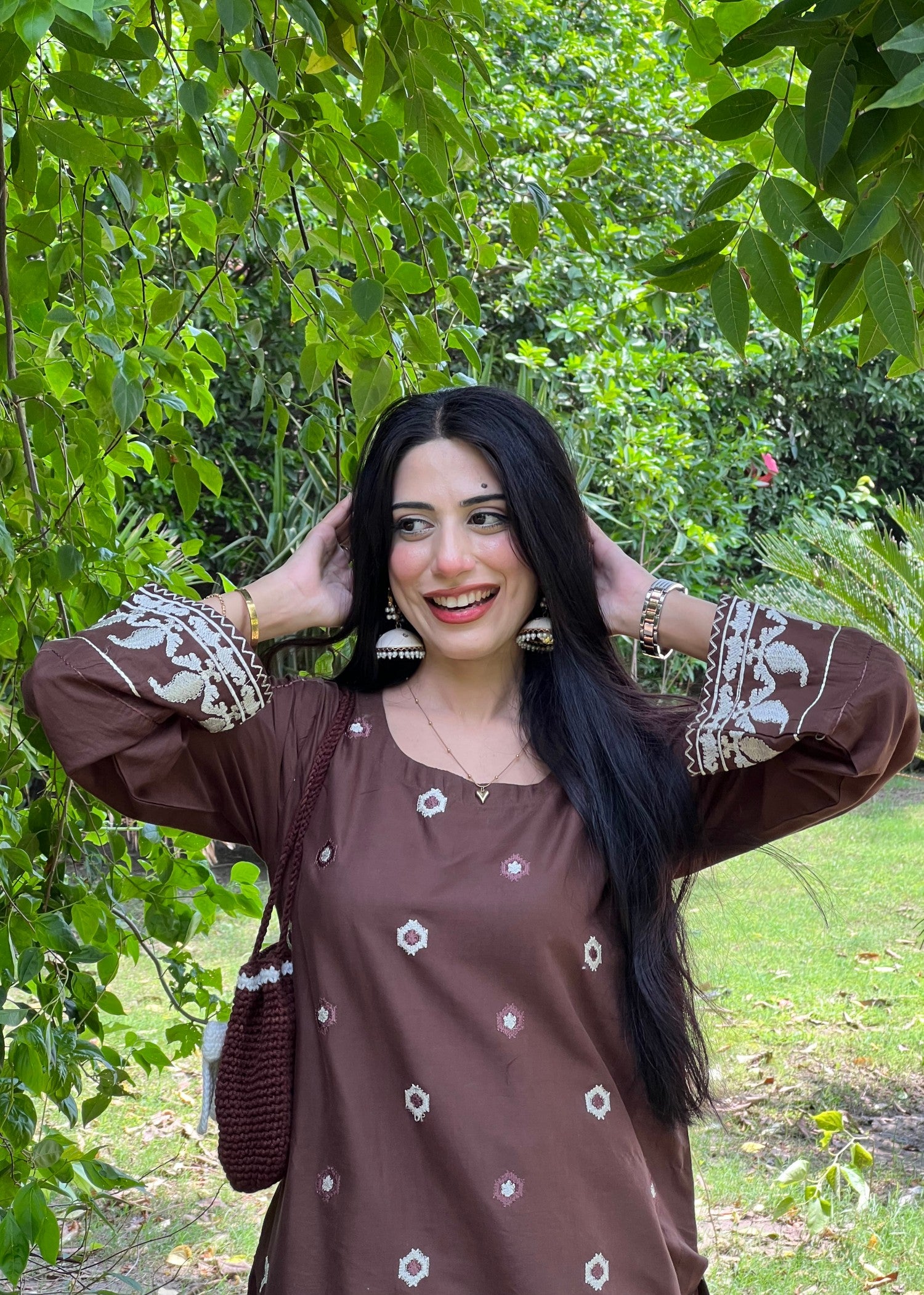 cotton Kurta Set in Mocha brown