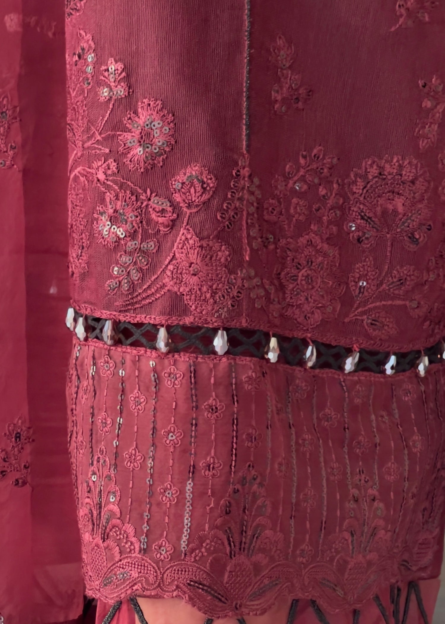 khaddi net Kurta Set in Maroon
