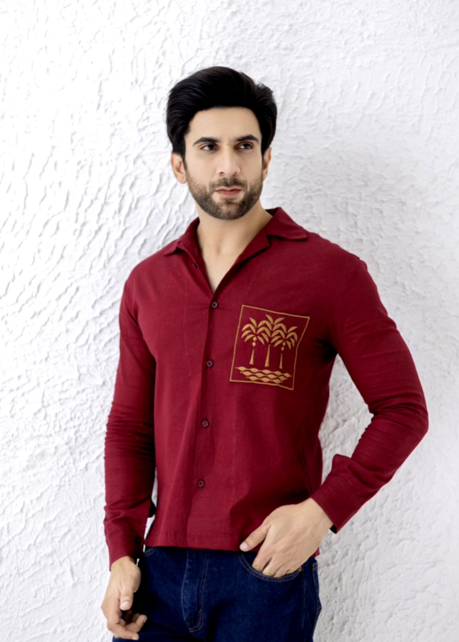 cotton Casual Shirt in Maroon