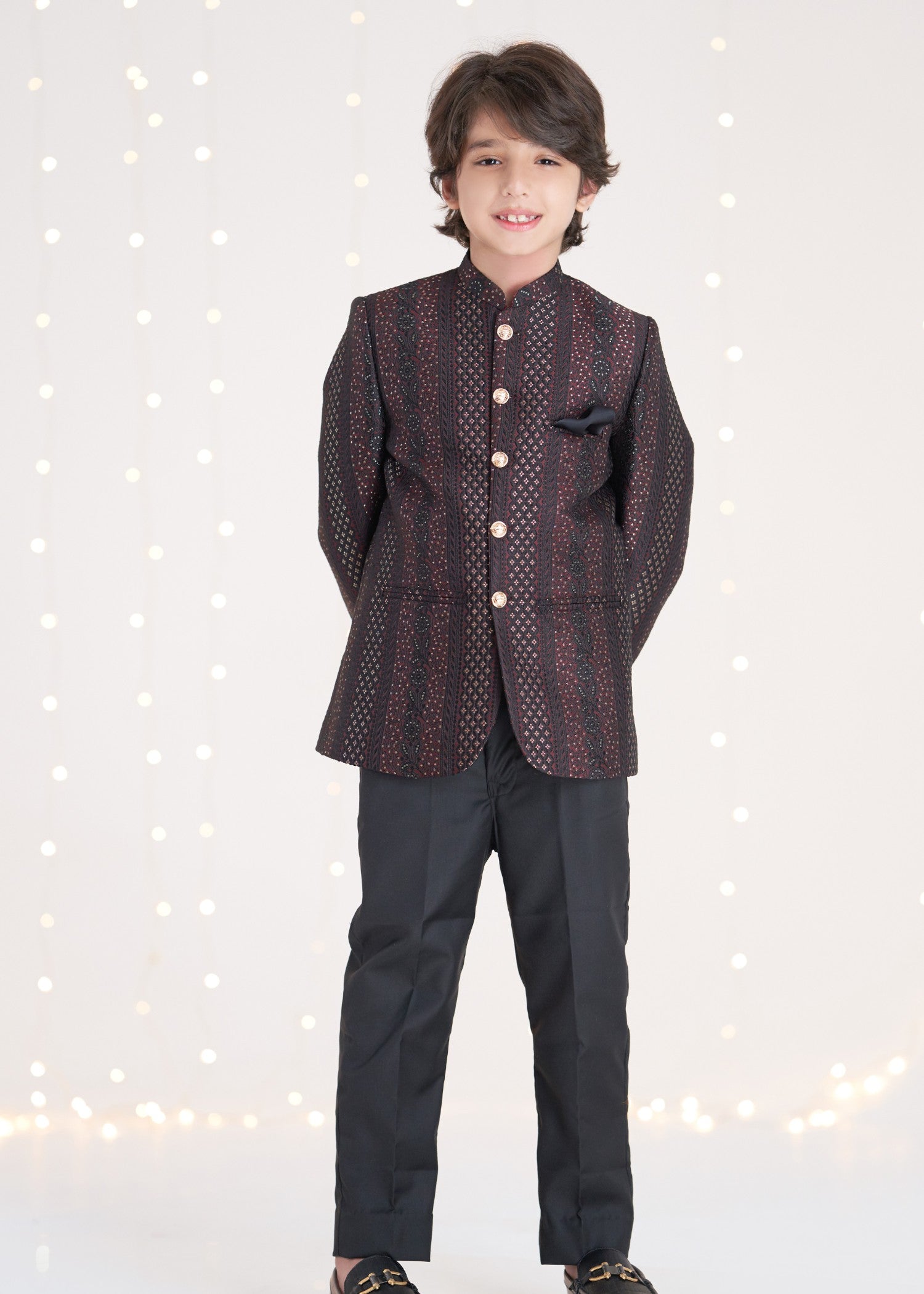 raw silk Prince Coat in Maroon