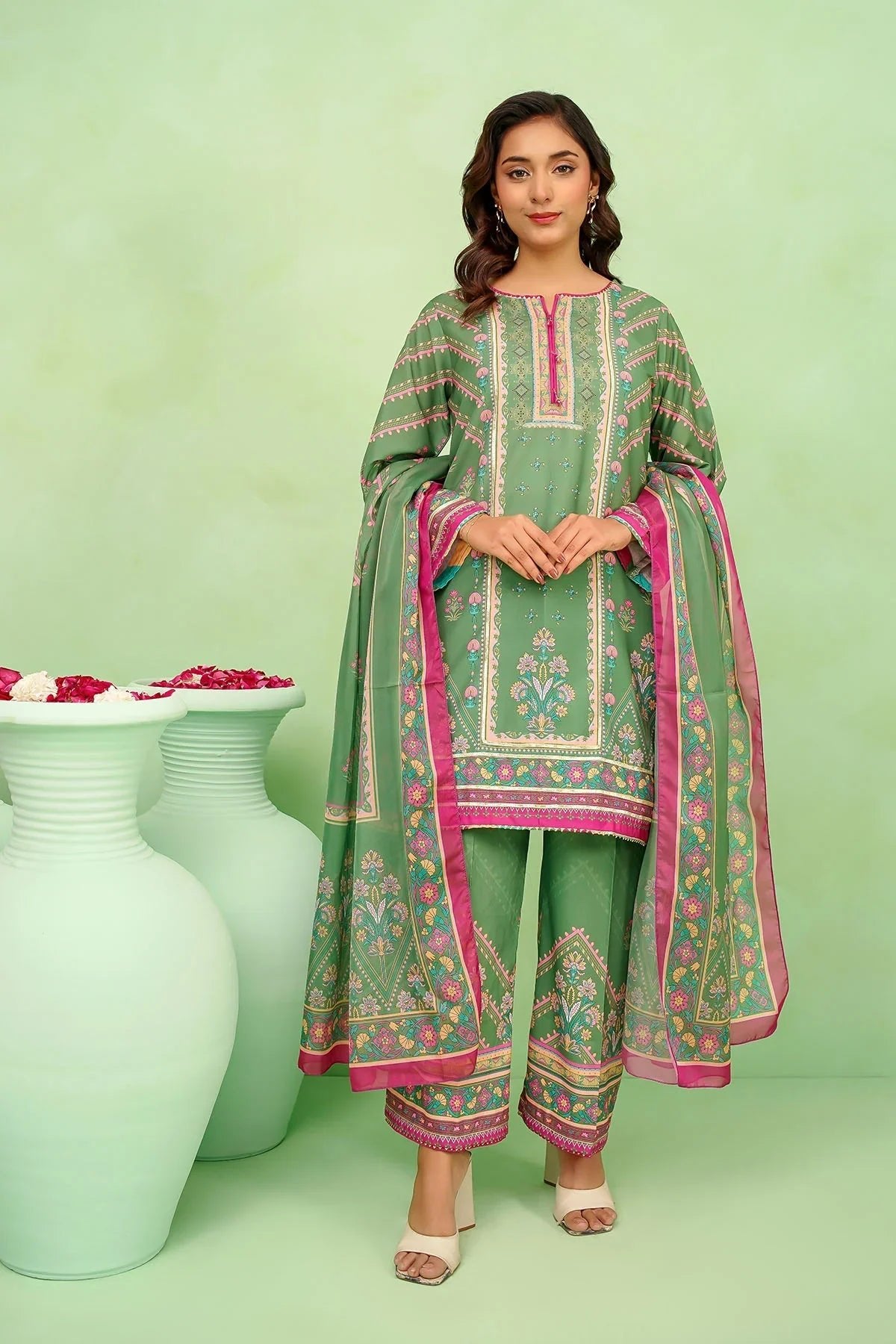 lawn Kurta Set in Apple green