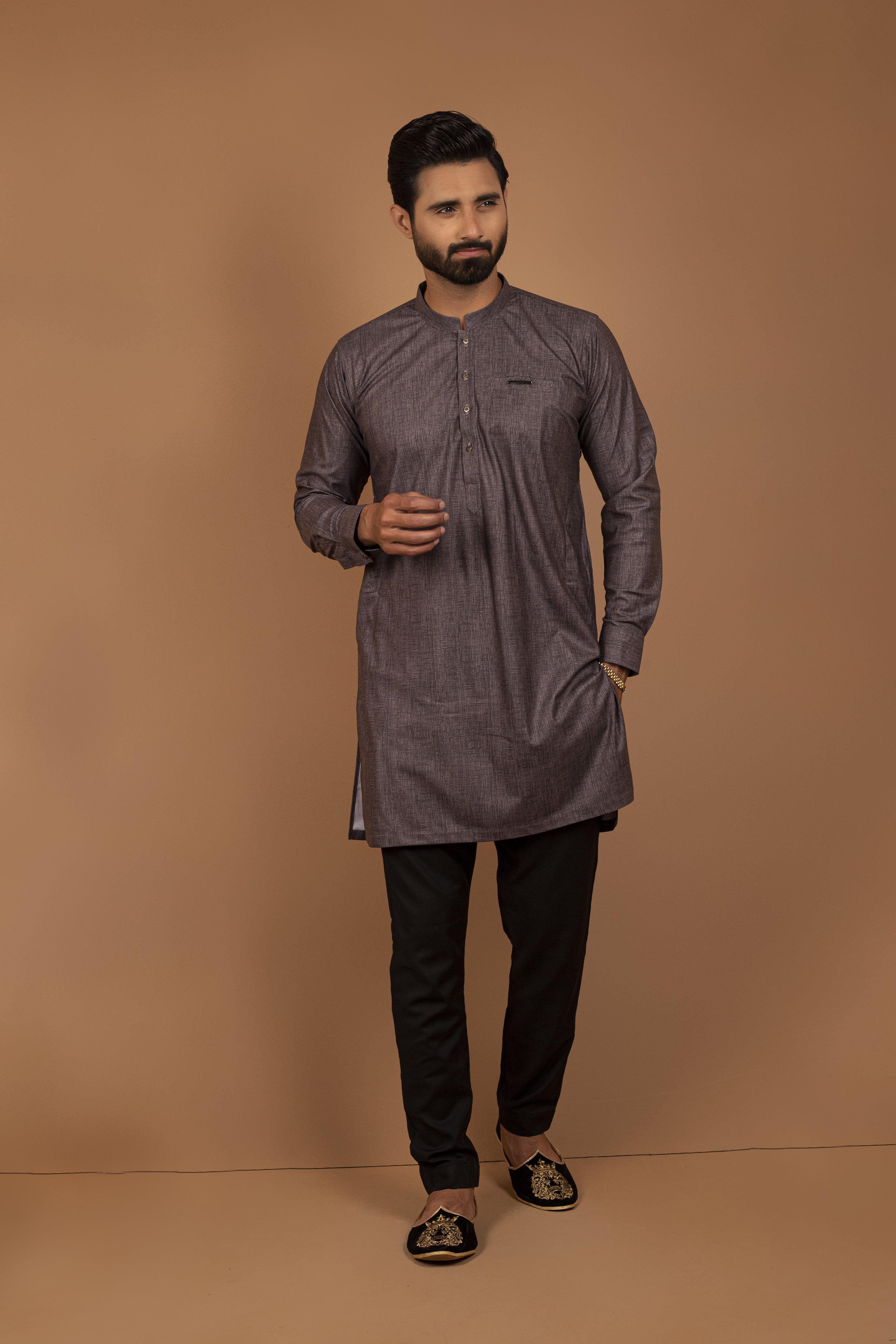 cotton Kurta Set in Dark grey