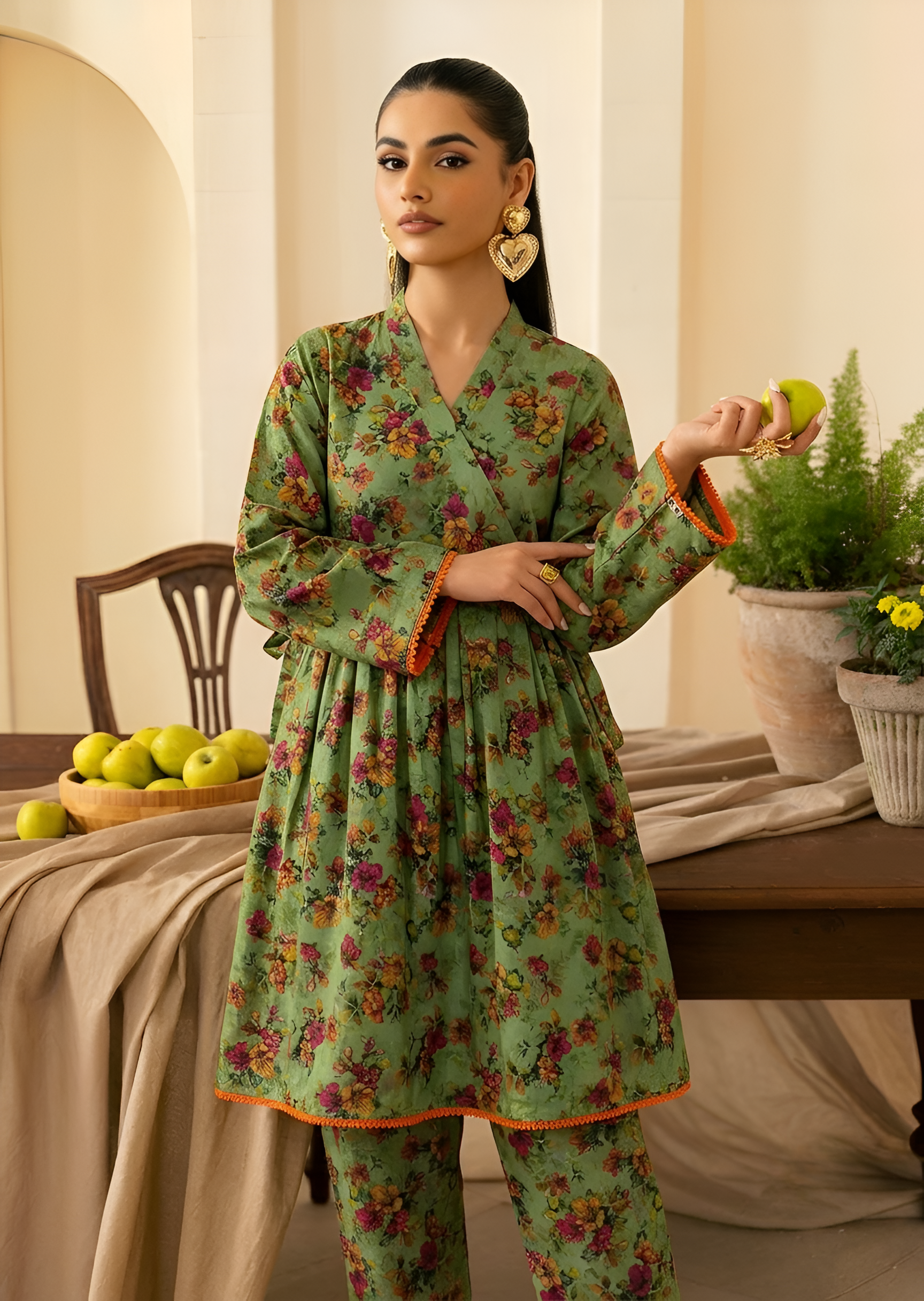 linen Short Frock in Pistachio green