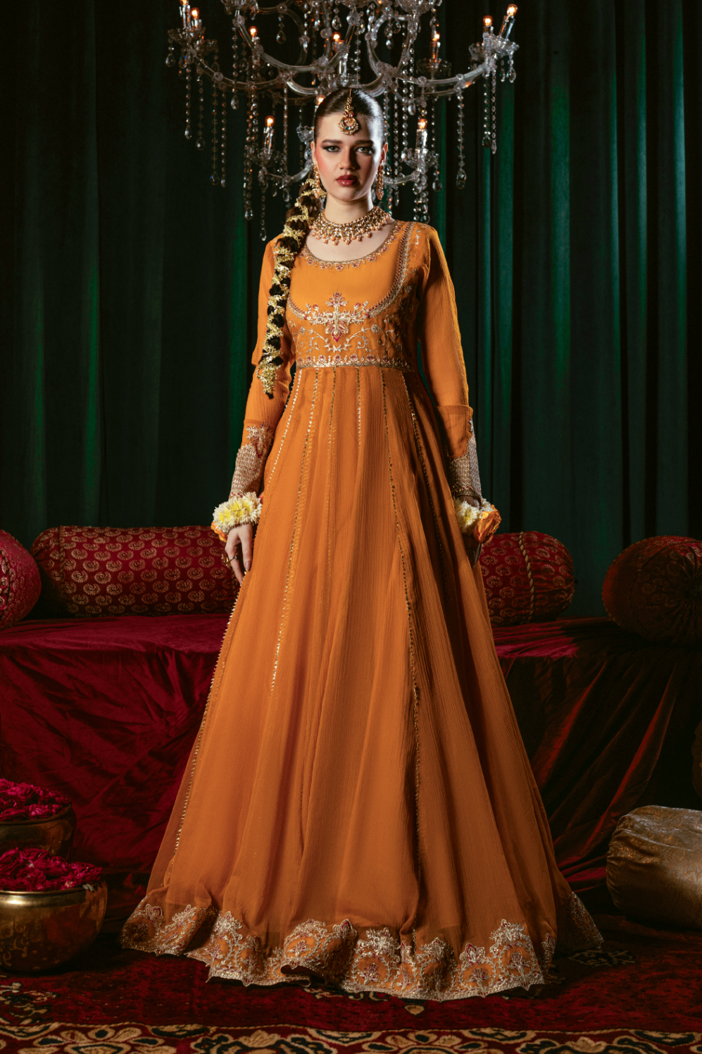 chiffon Pishwas in Mustard