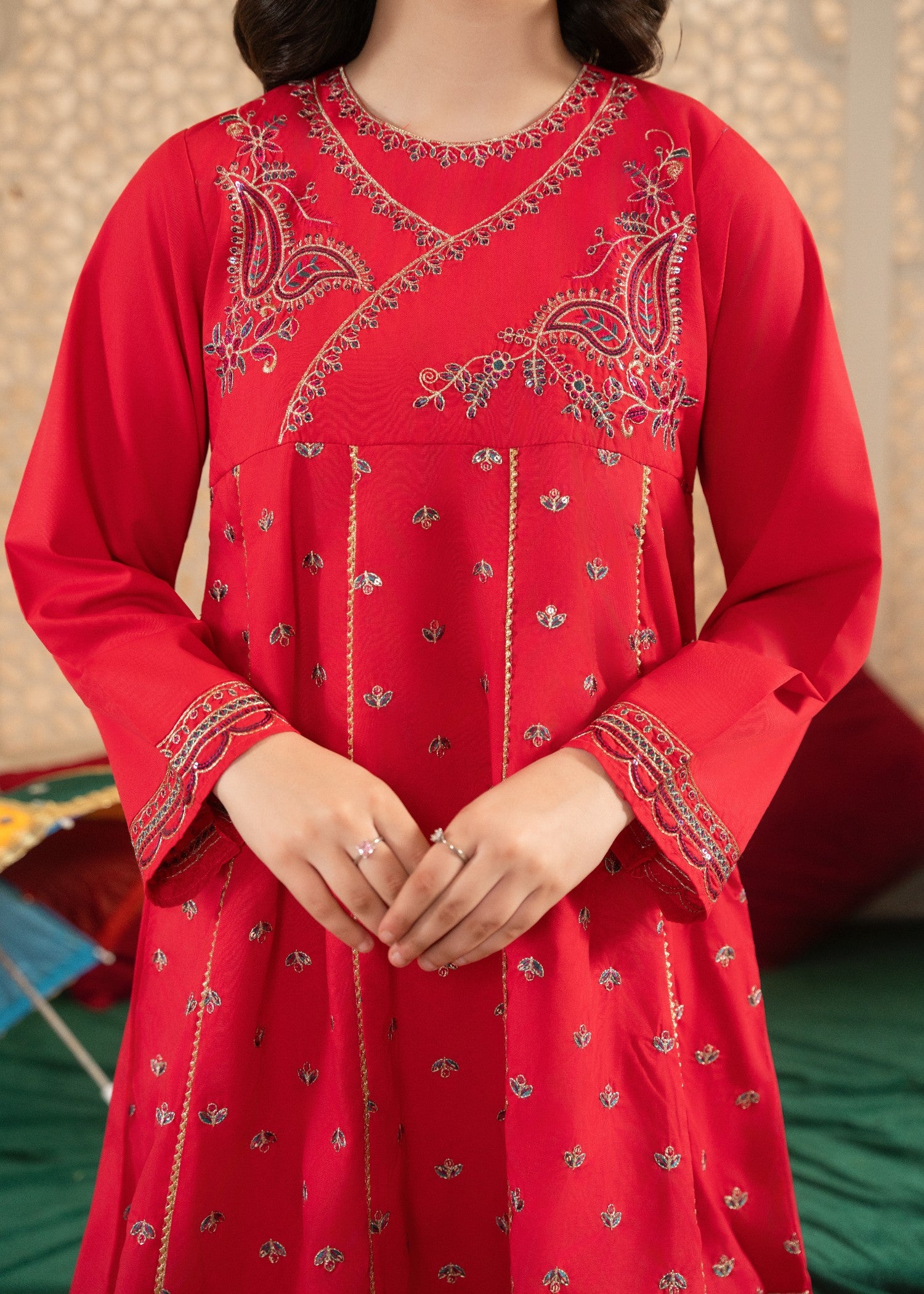 cotton Gharara in Hot pink red