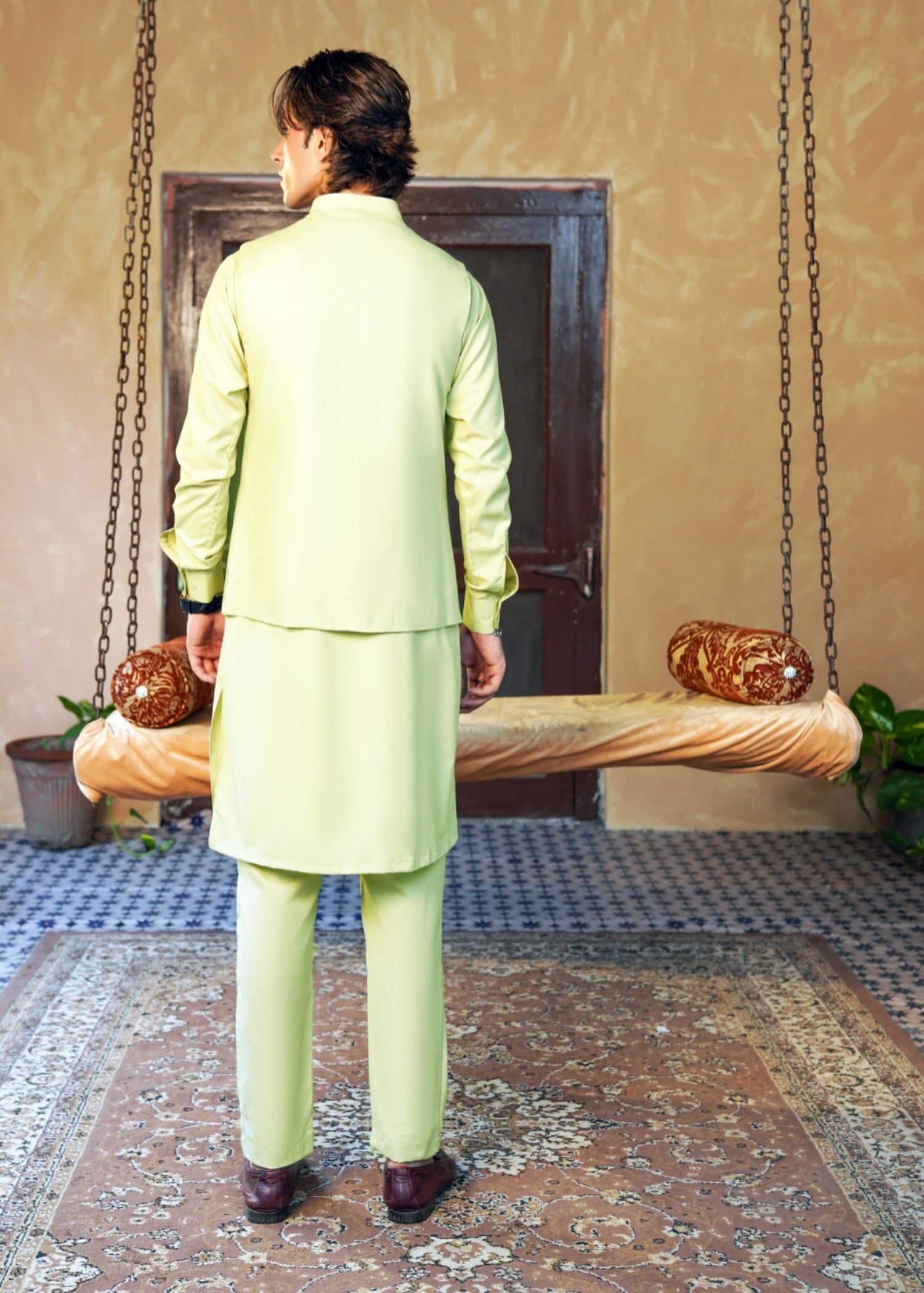 wash & wear Waistcoat in Pistachio green