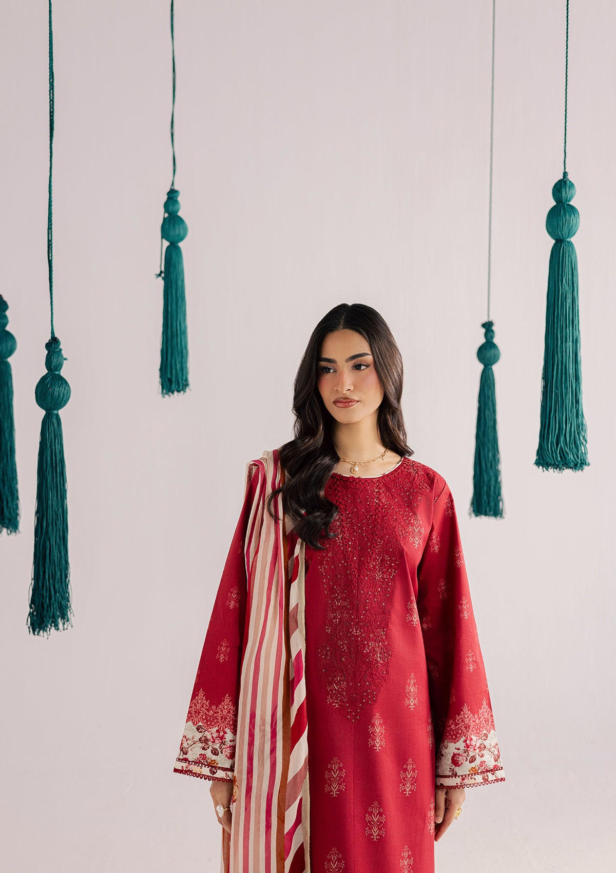 lawn Kurta Set in Red