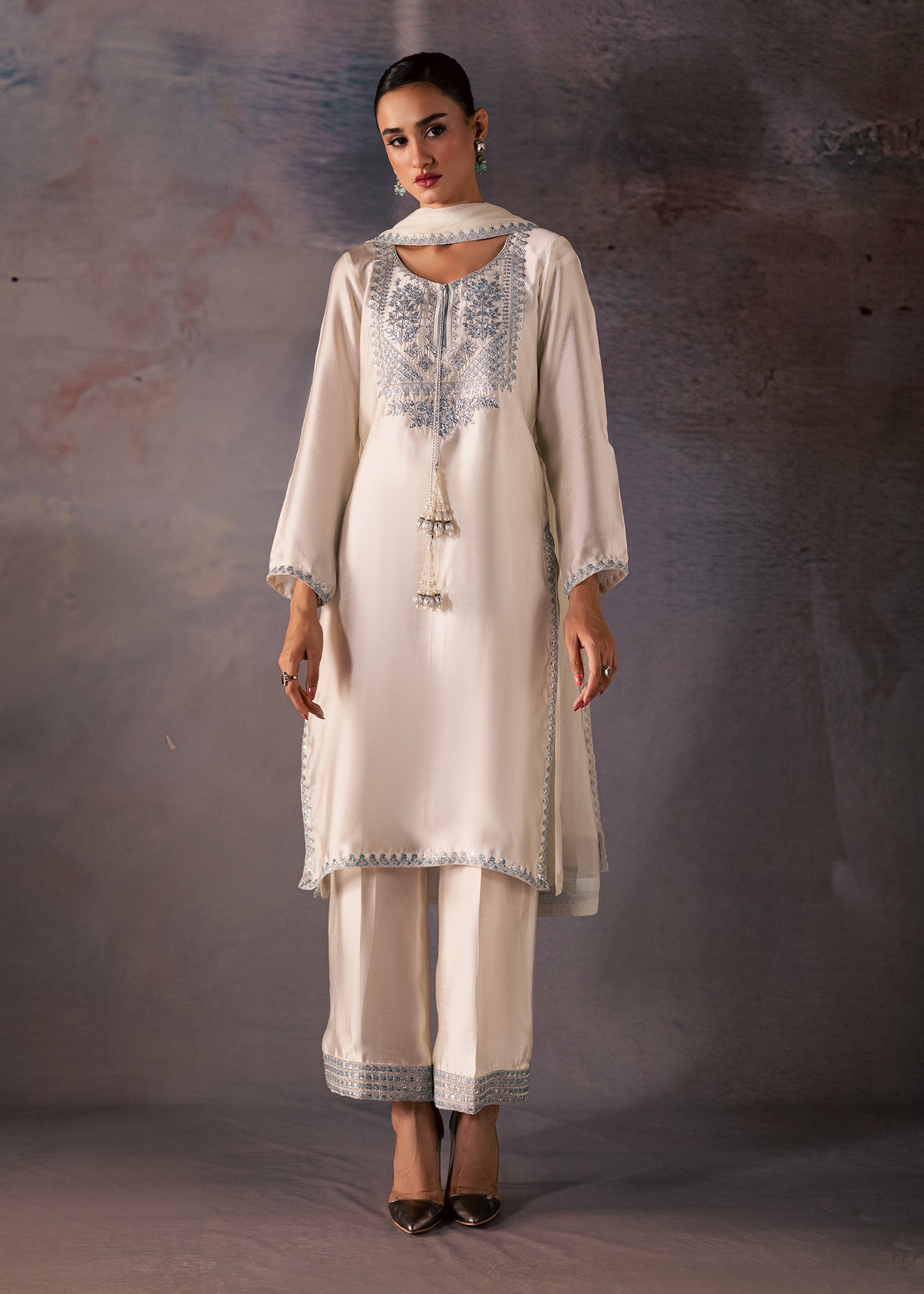 thai silk Kurta Set in Ivory