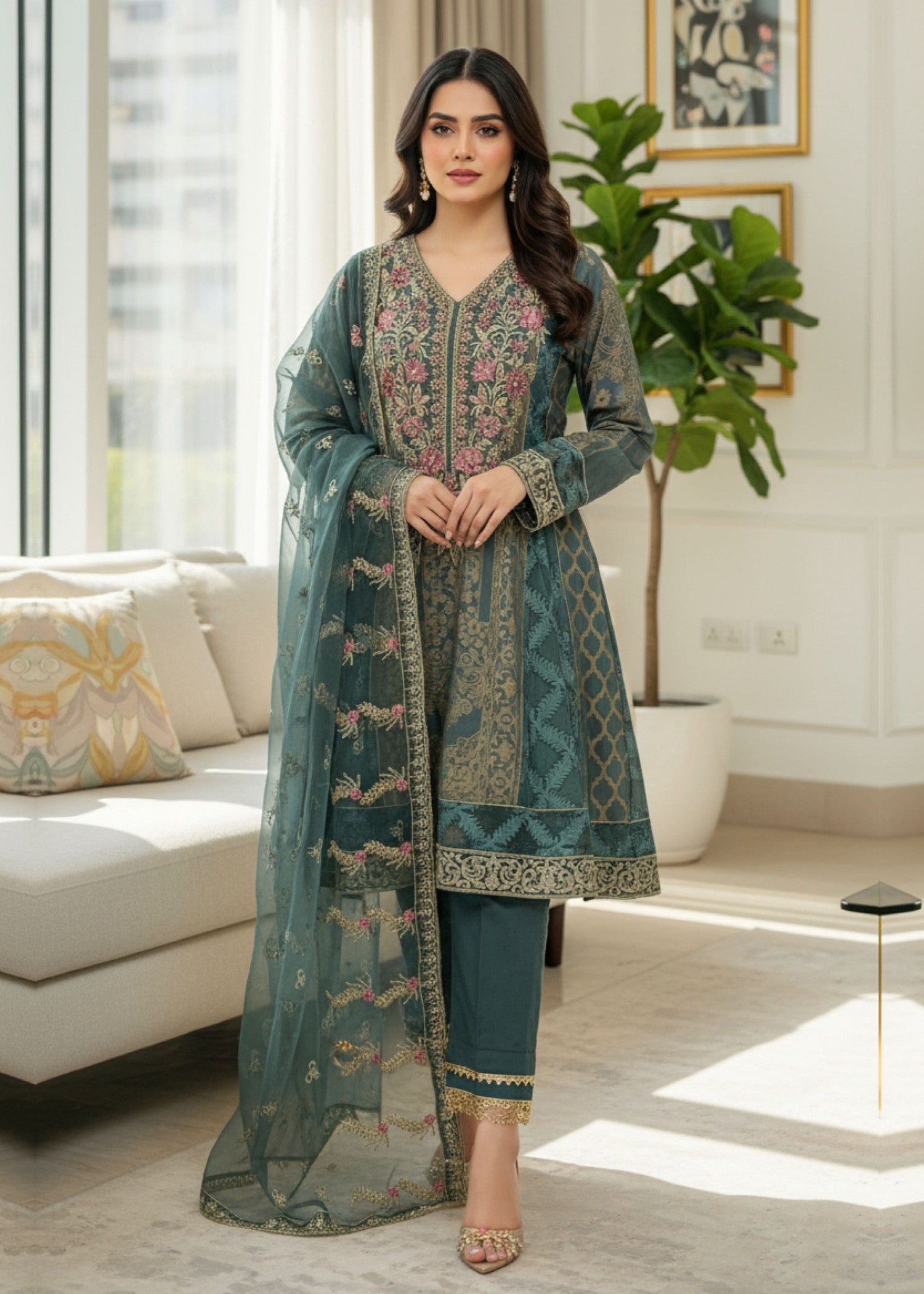 jacquard Short Frock in Green