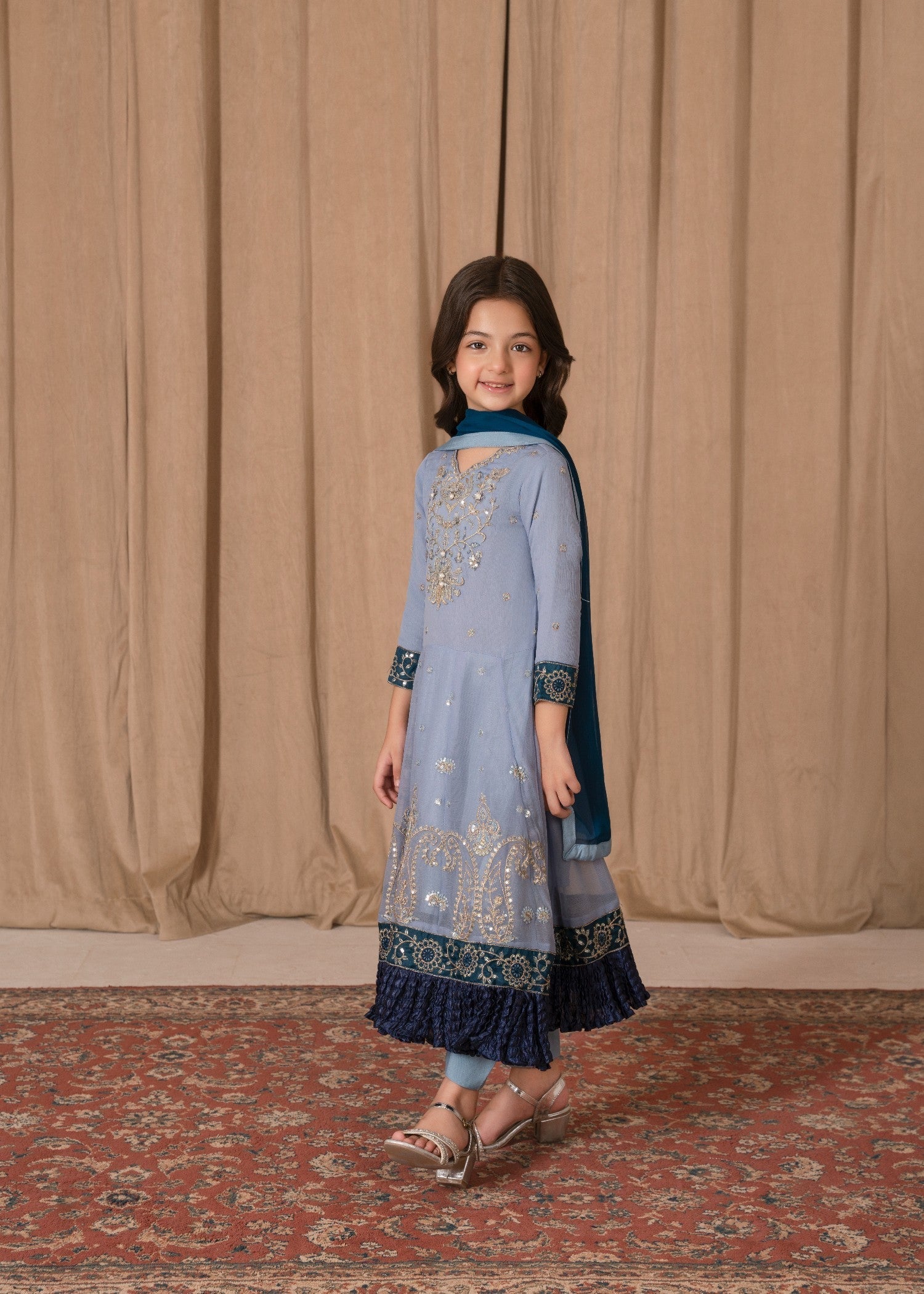 chiffon Pishwas in Ice blue