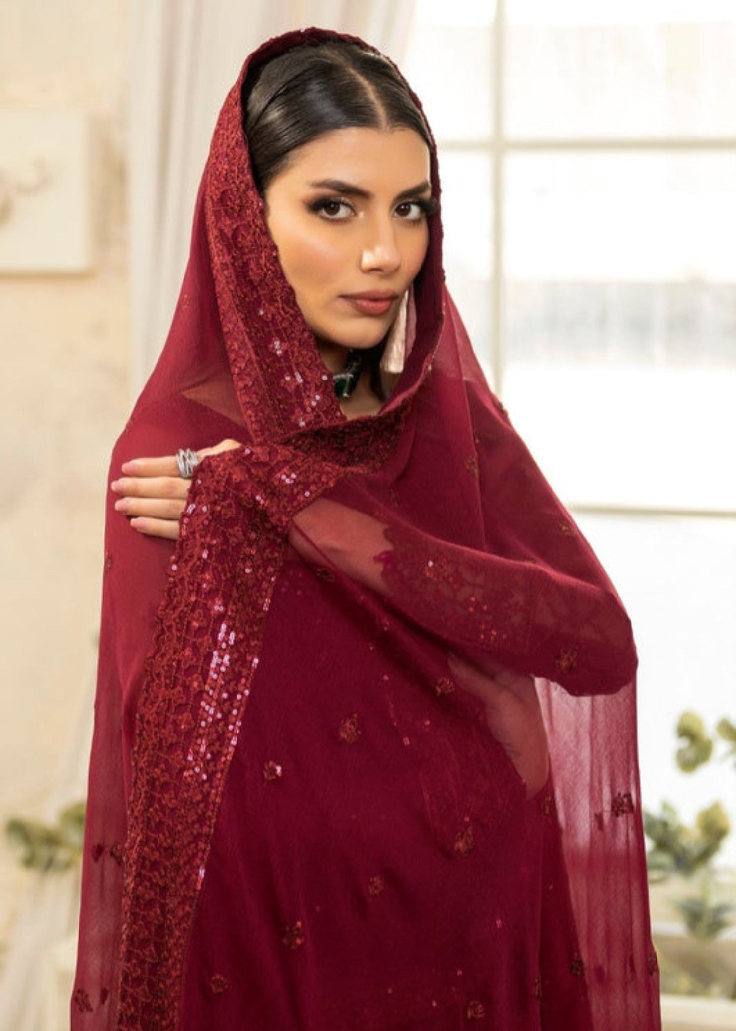 bemberg crinkle chiffon Kurta Set in Red