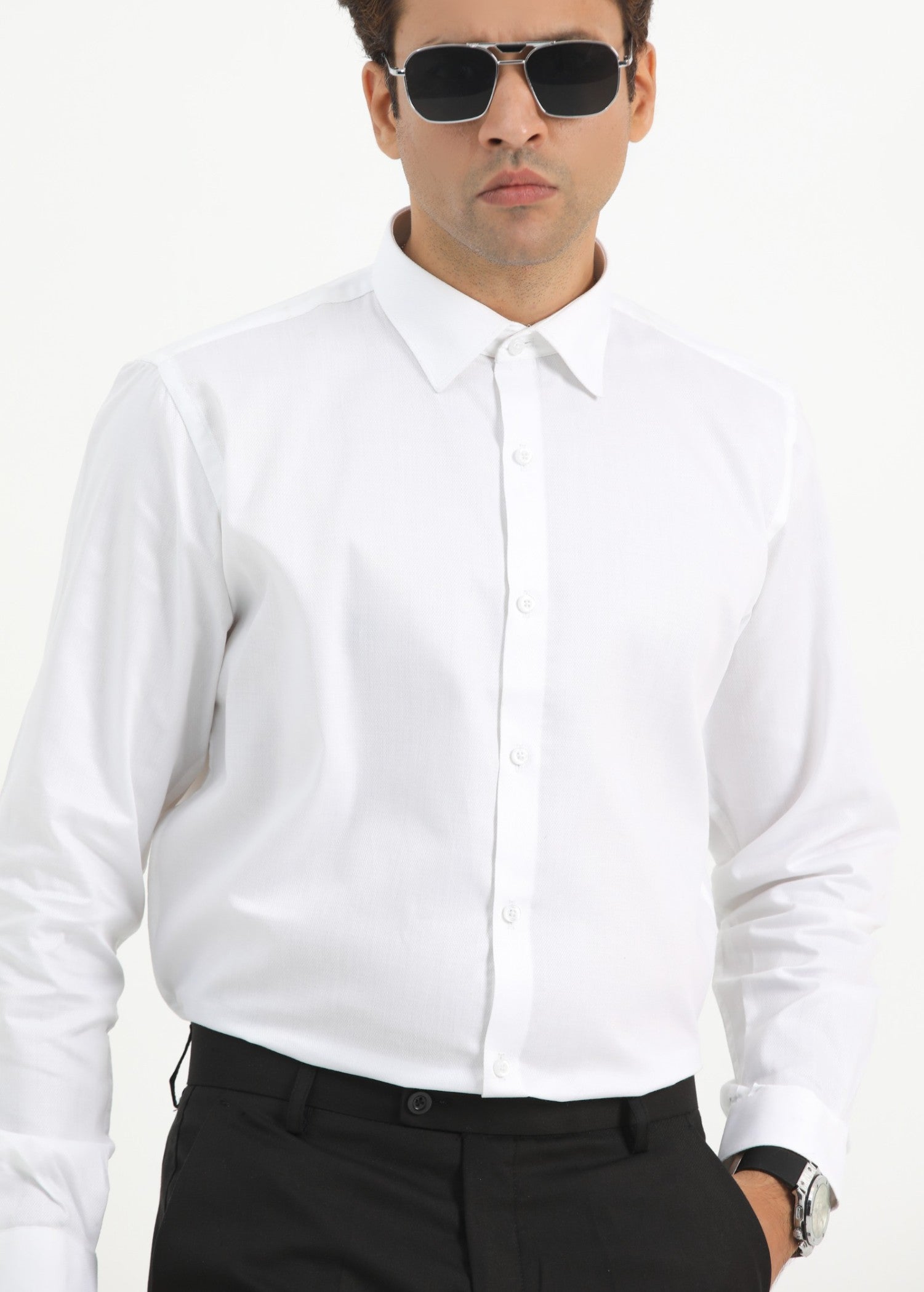 cotton silk Formal Shirt in White