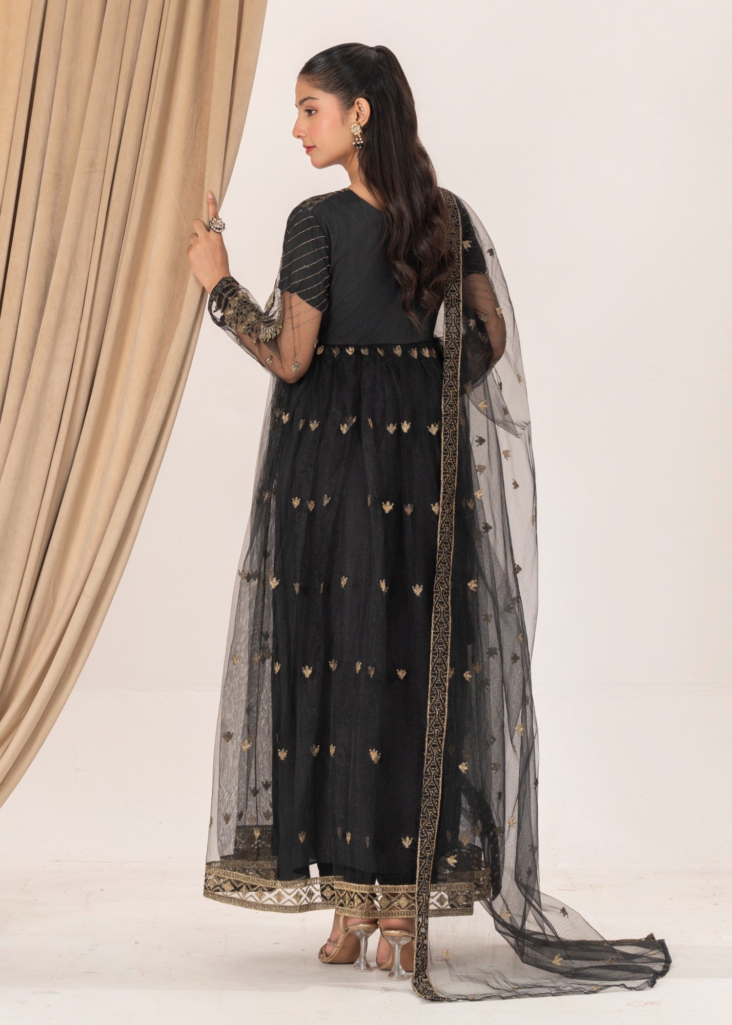 polyester net Maxi in Black