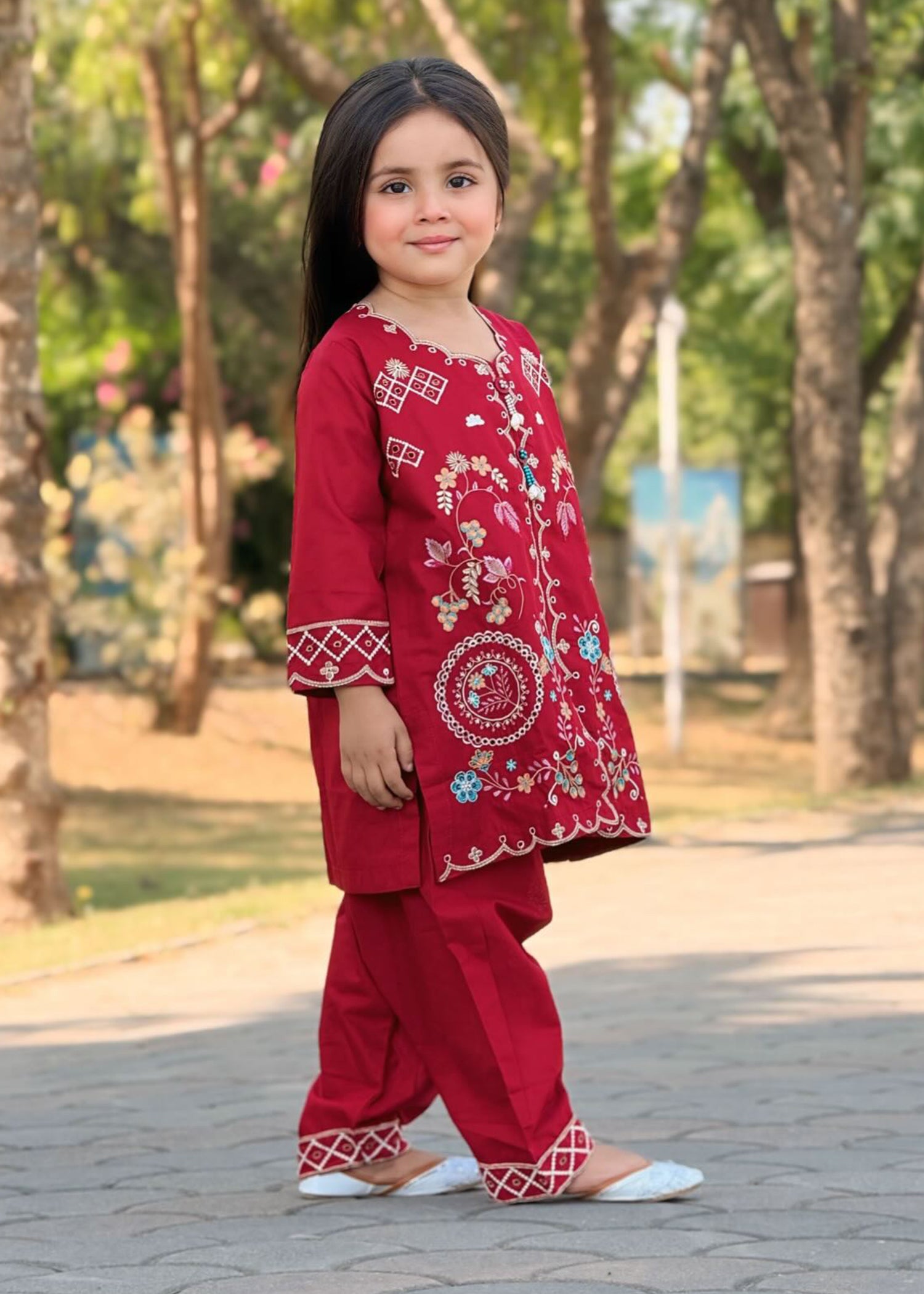 cotton Kurta Set in Red