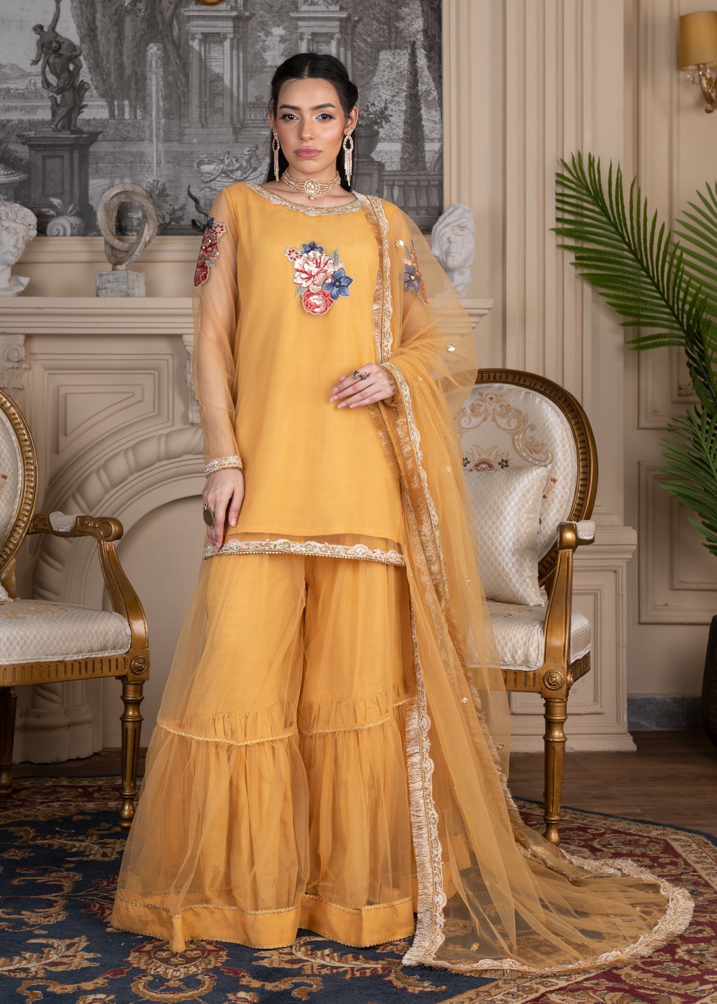net Gharara in Mustard