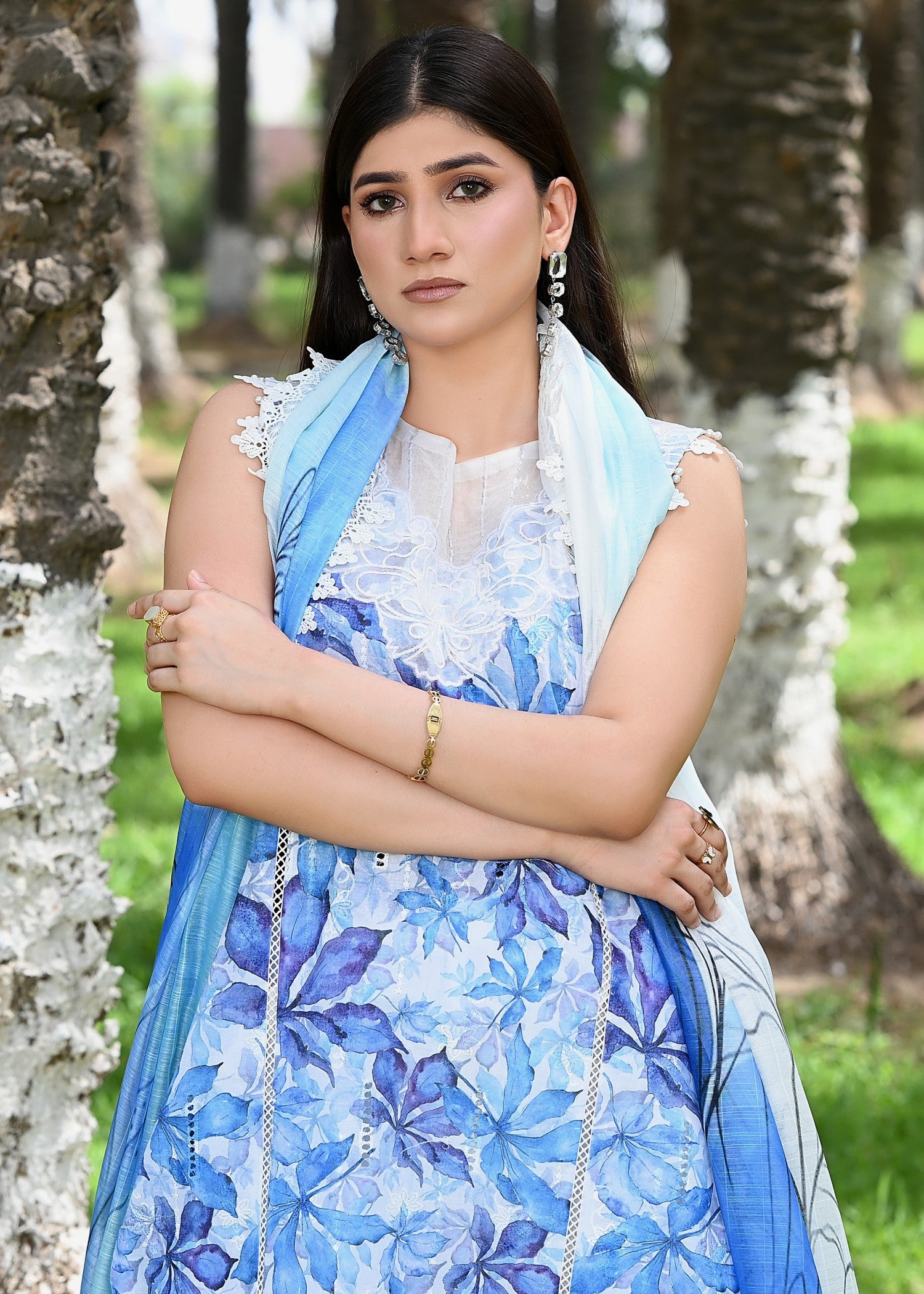 chikankari cotton Unstitched in Light blue