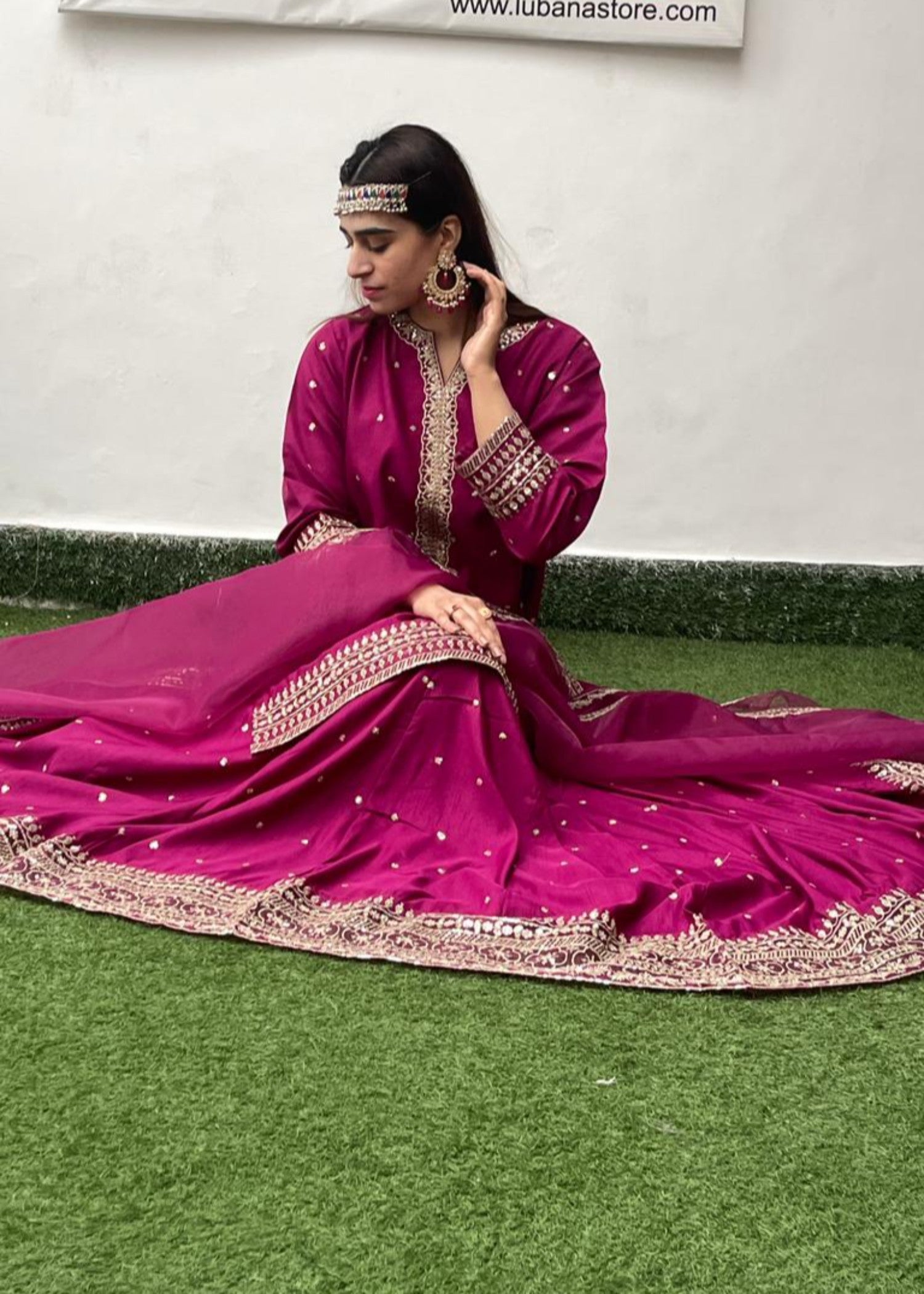 raw silk Lehenga in Magenta haze
