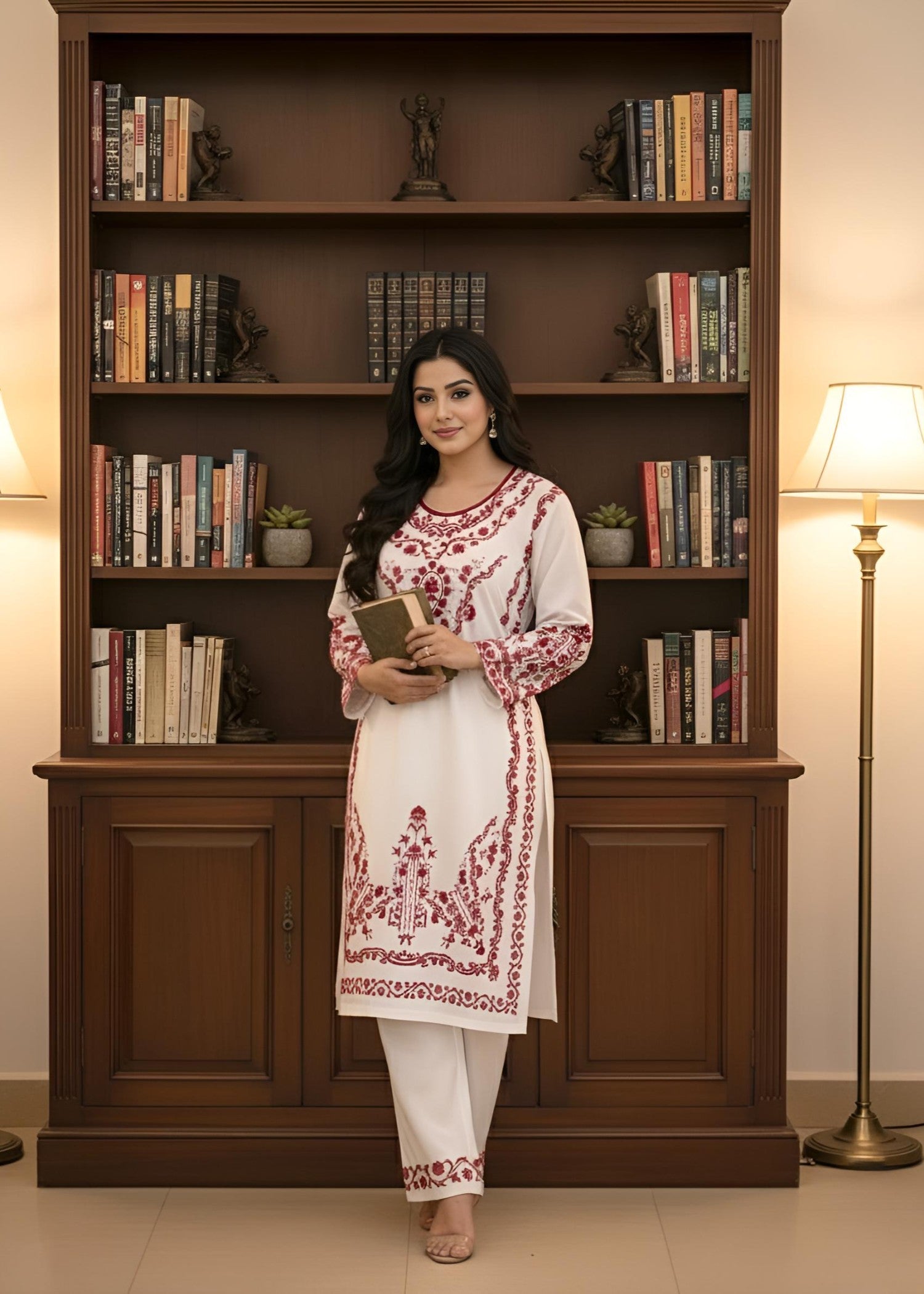 wool Kurta Set in White