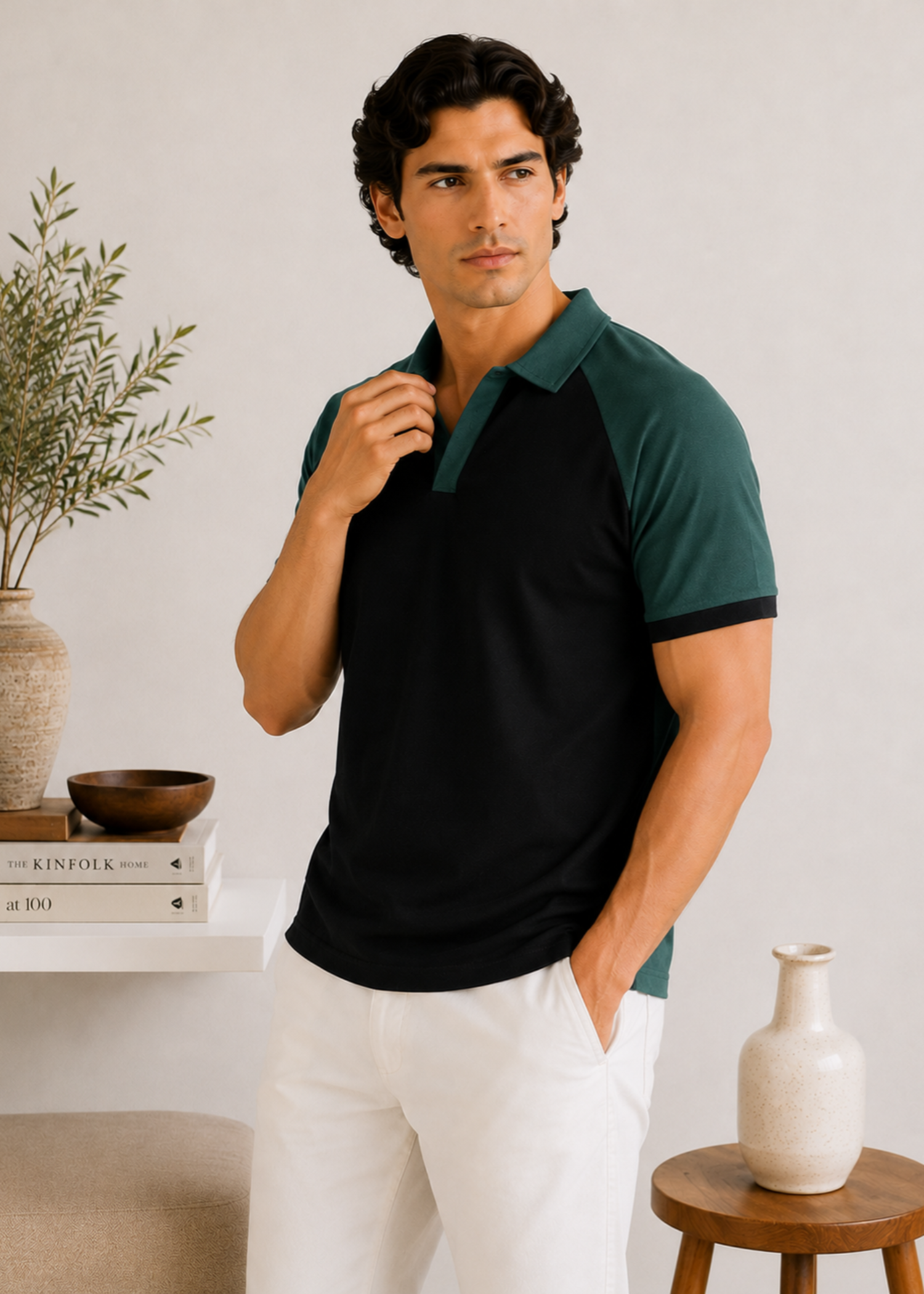 cotton pique Polo Shirt in Black, dark green