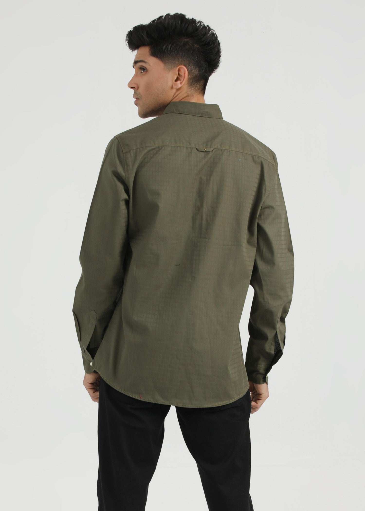 cotton dobby Casual Shirt in Olive green