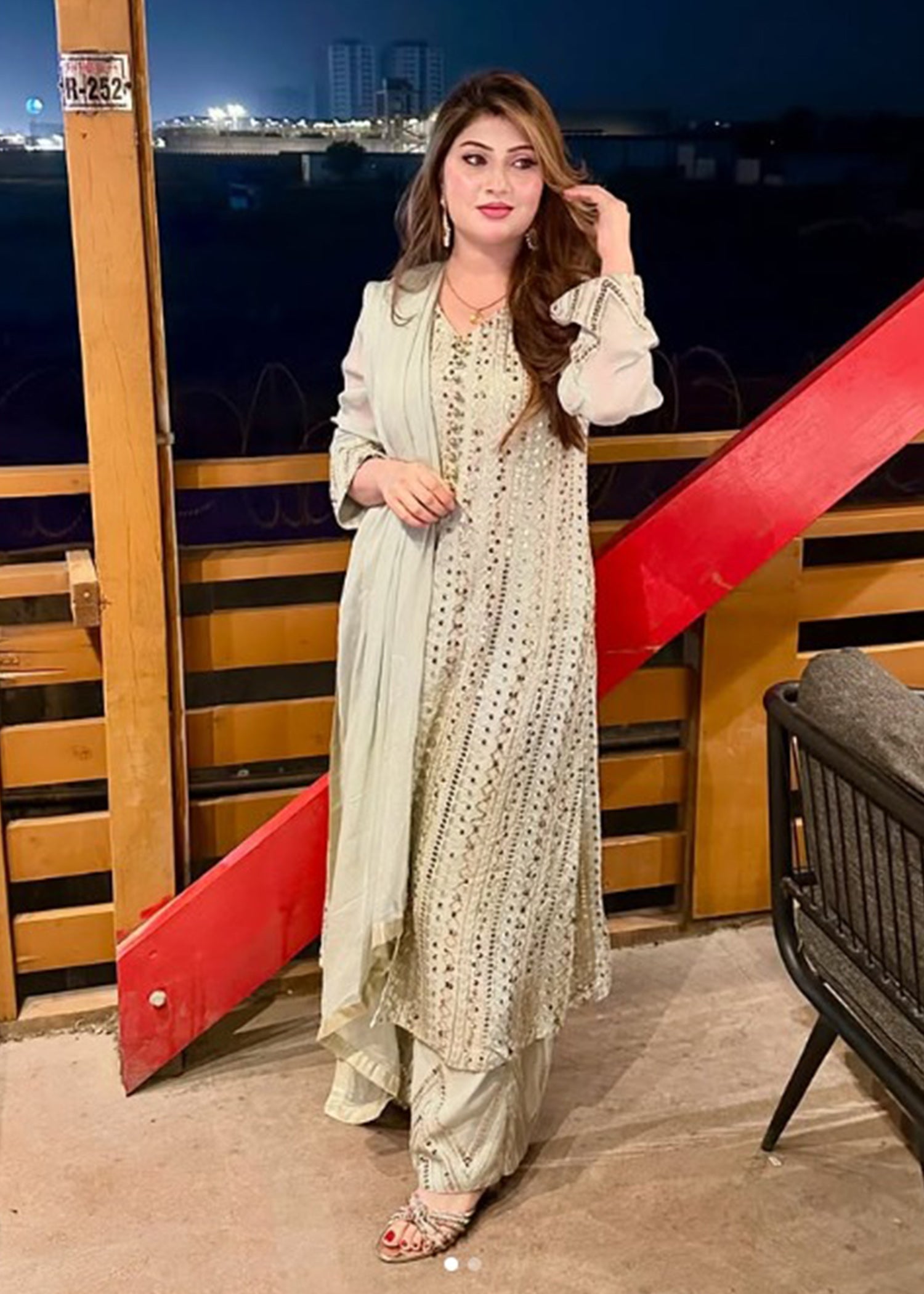 chikankari cotton Gown in White