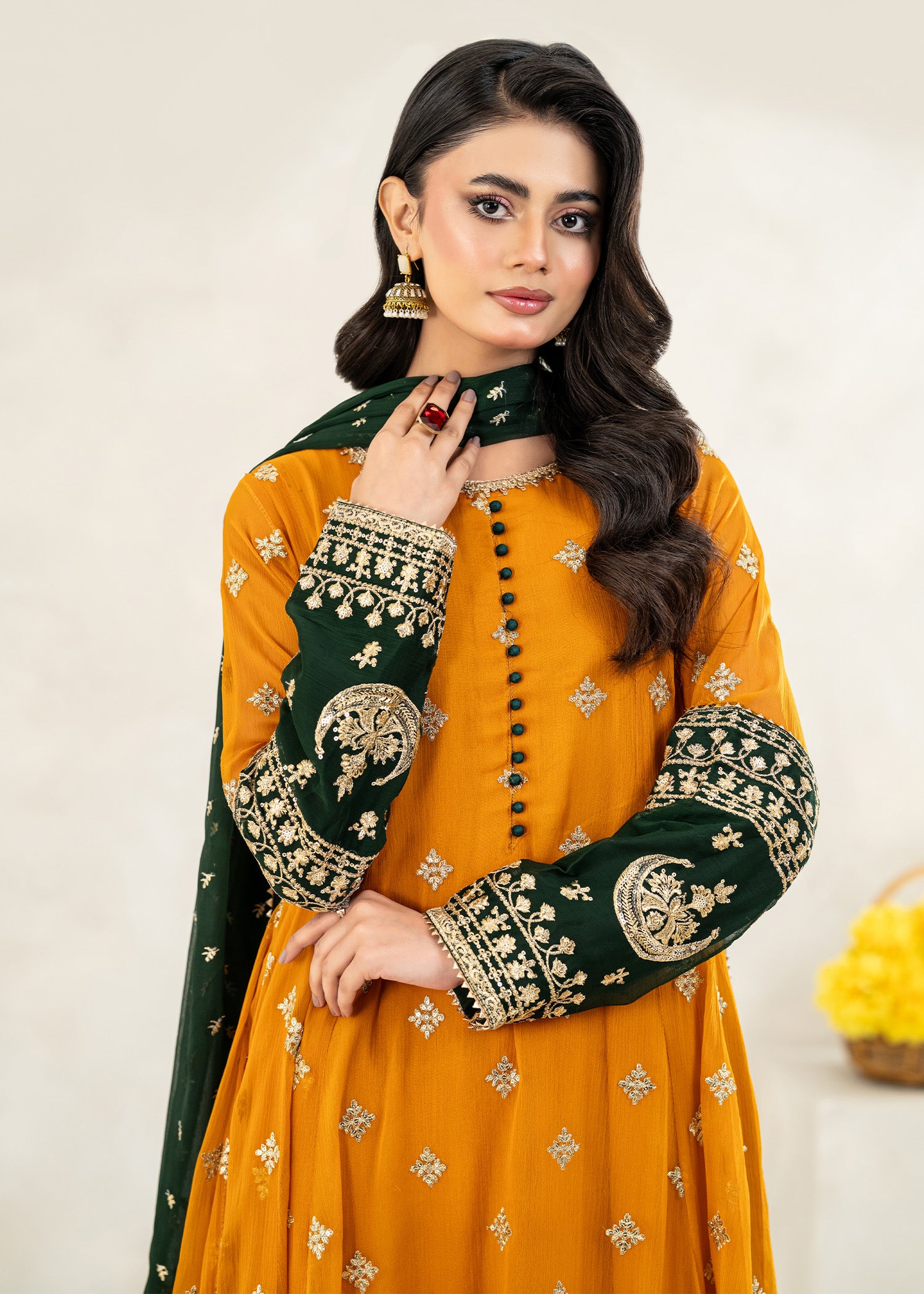 chiffon Anarkali in Mustard
