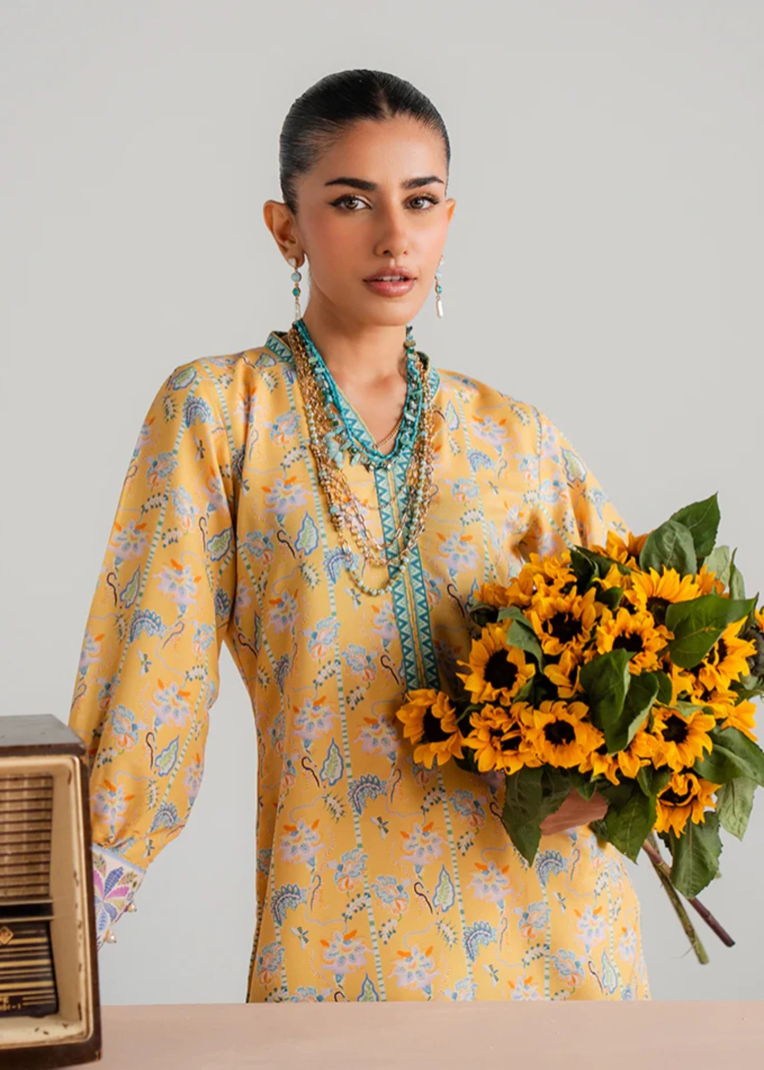 poly lawn Kurta Set in Mellow yellow
