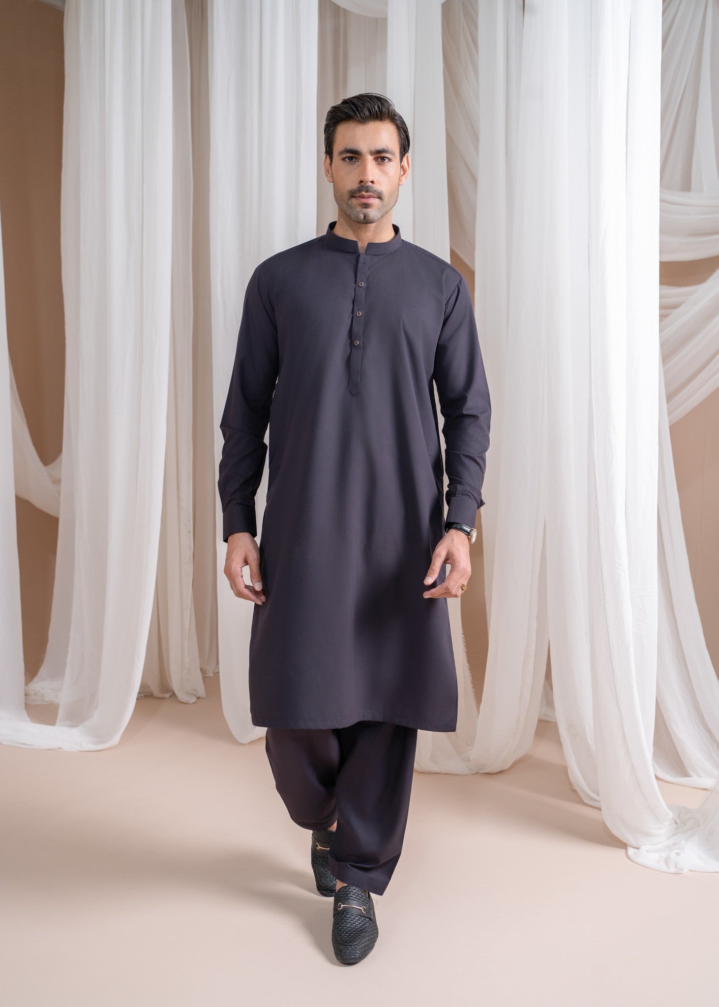 wash & wear Shalwar Kameez in Burgundy by Muraqsh