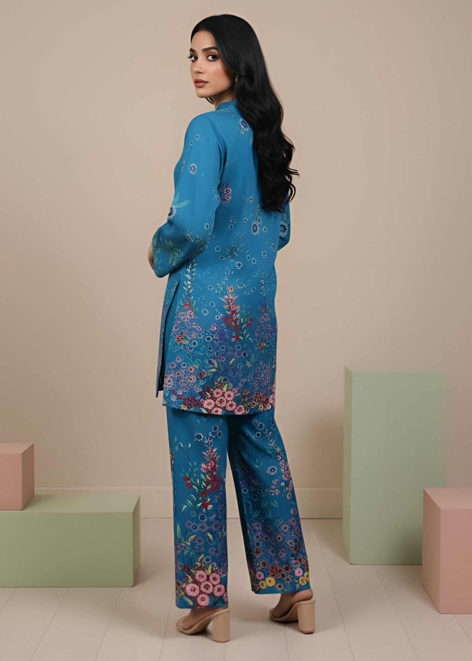 polyester crepe Co Ord Sets in Azure