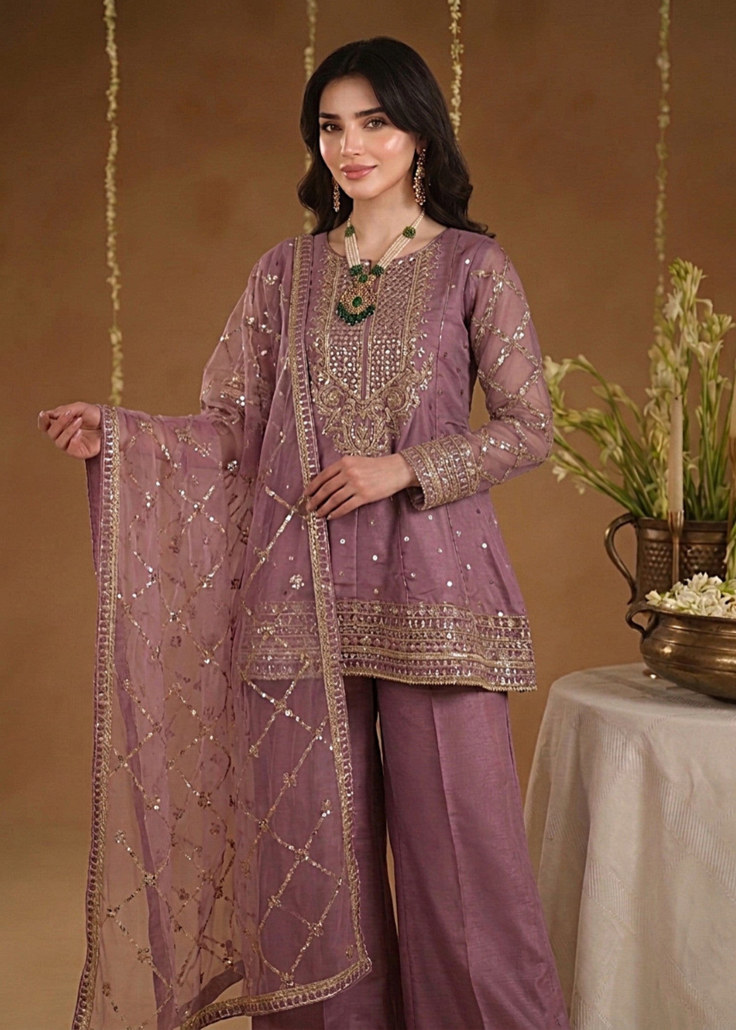 kattan silk Short Frock in Lavender pink