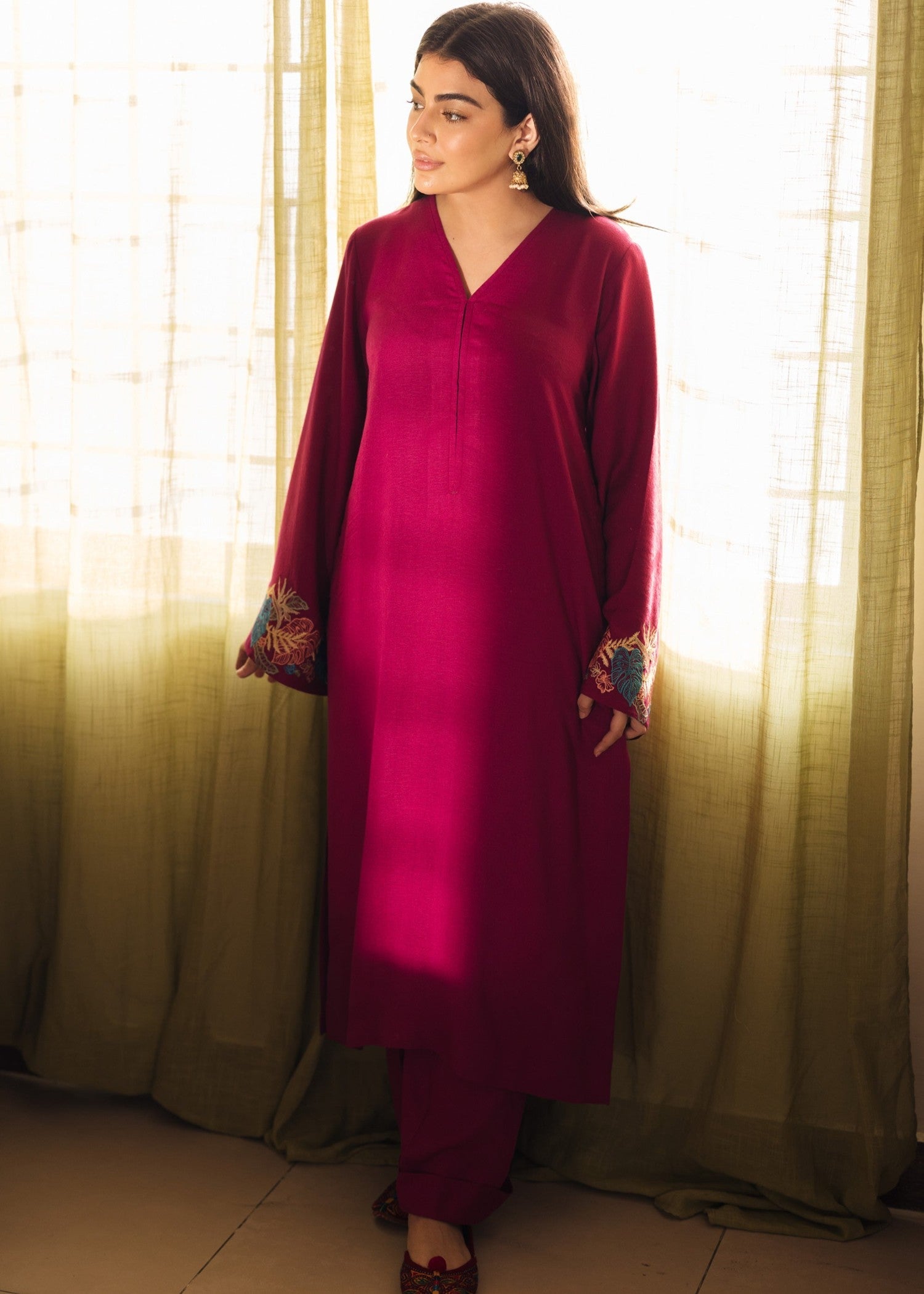 silk karandi Kurta Set in Pink
