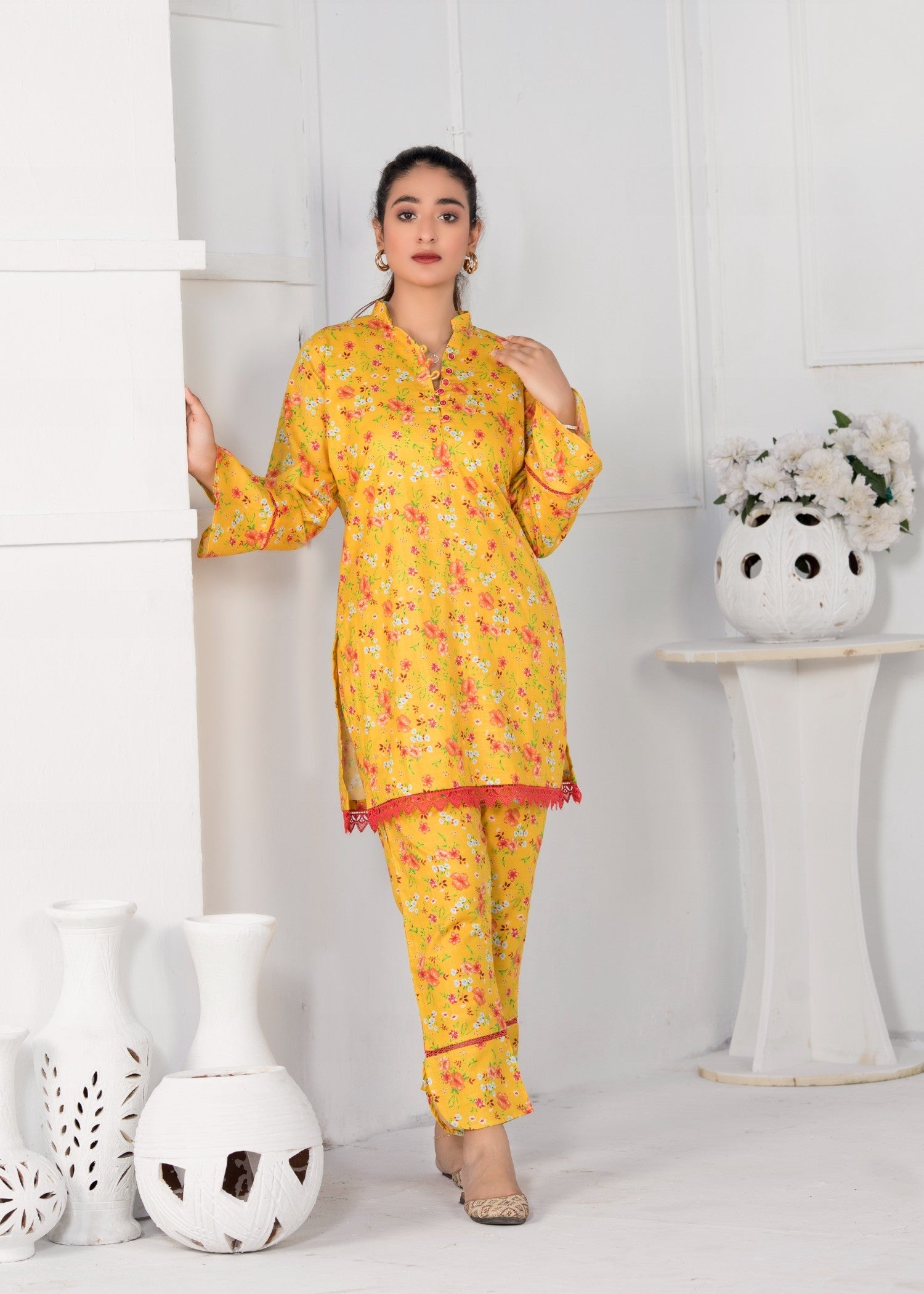 slub khaddar Unstitched in Mellow yellow
