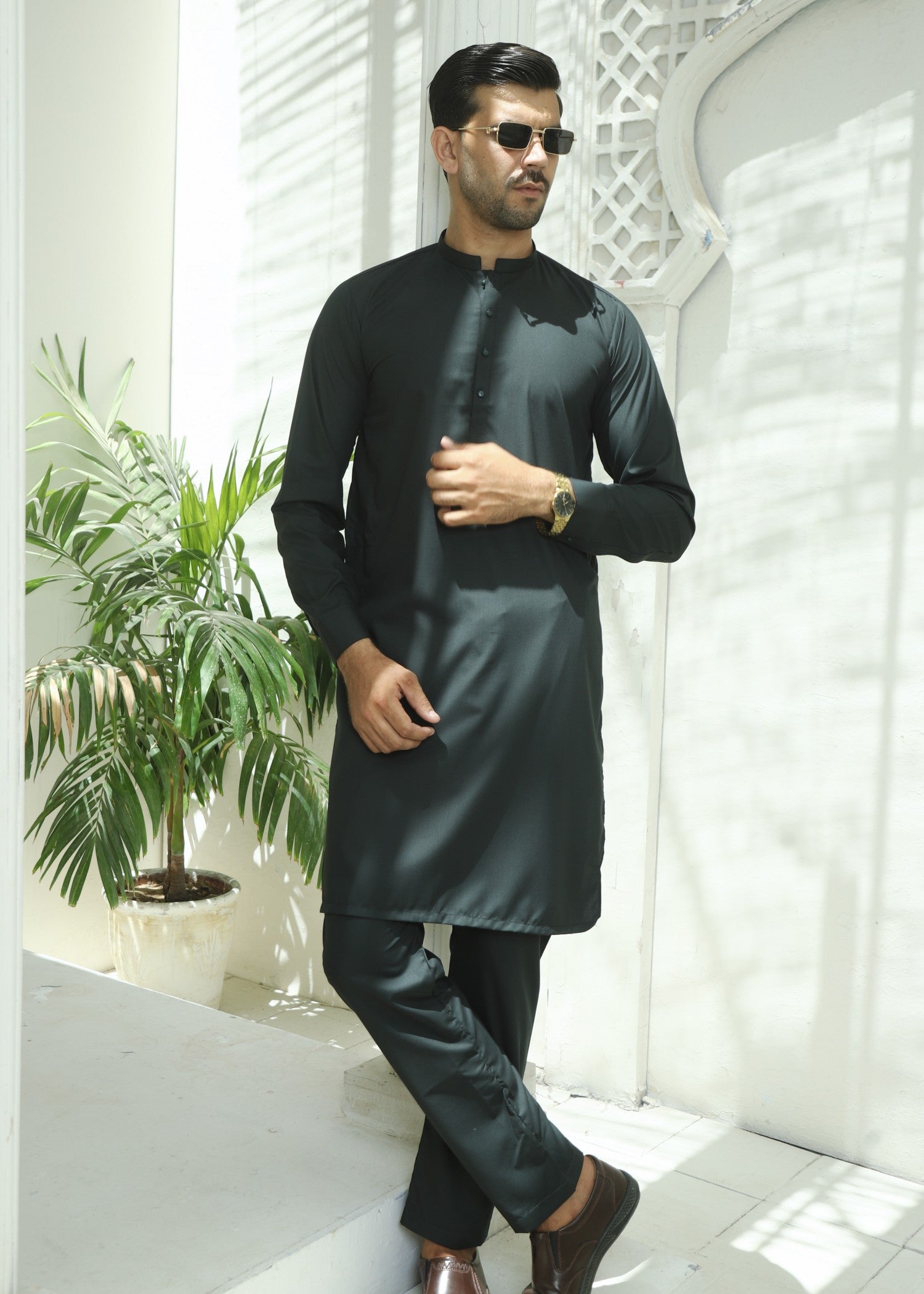 wash & wear Kurta Set in Hunter green