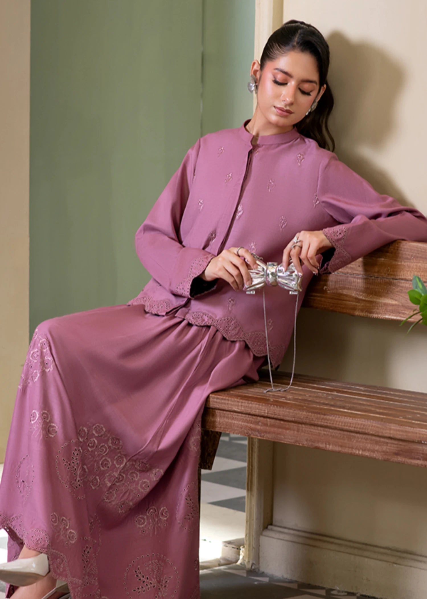 linen Skirt in Mauve pink