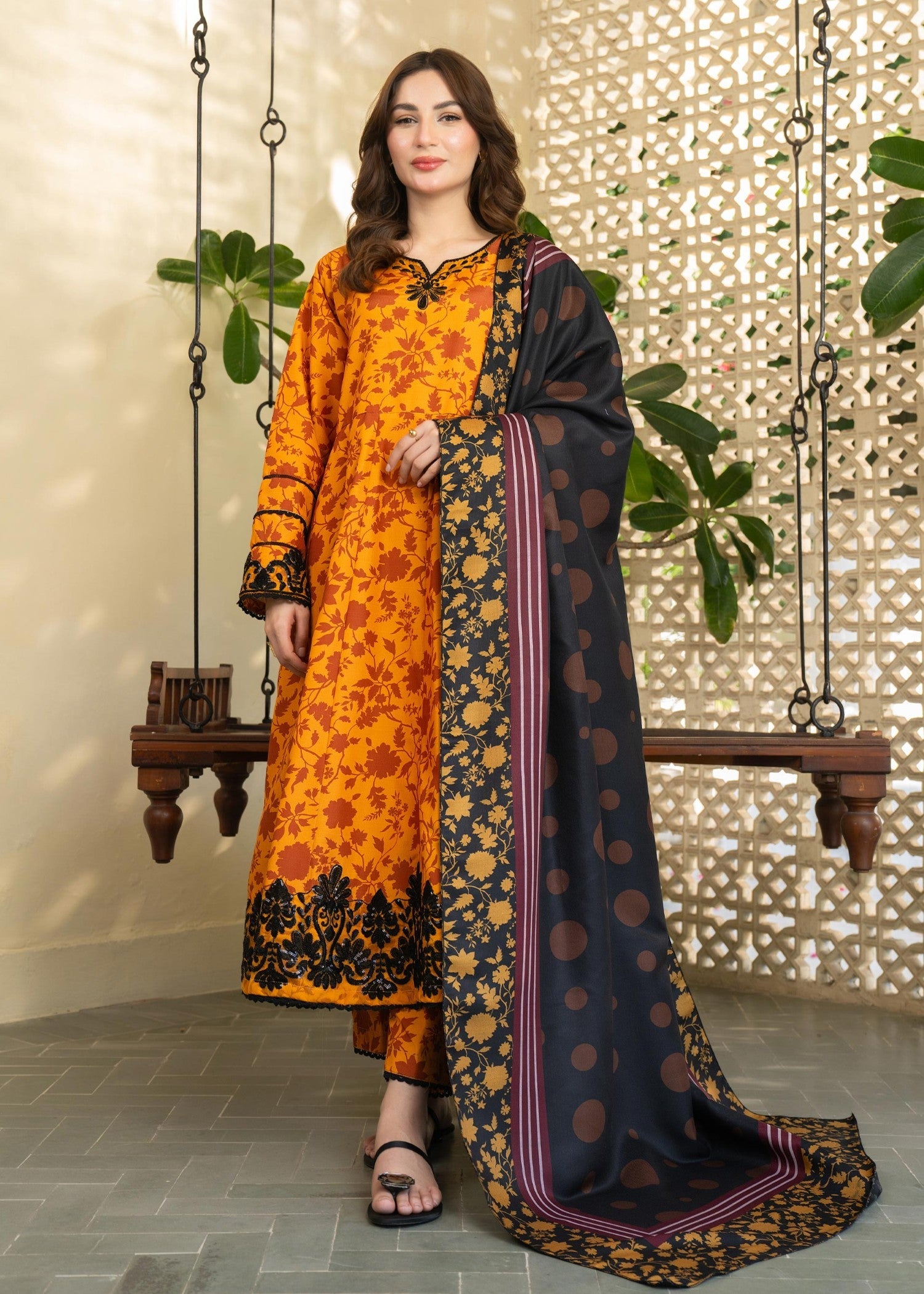 khaddar Gown in Multi