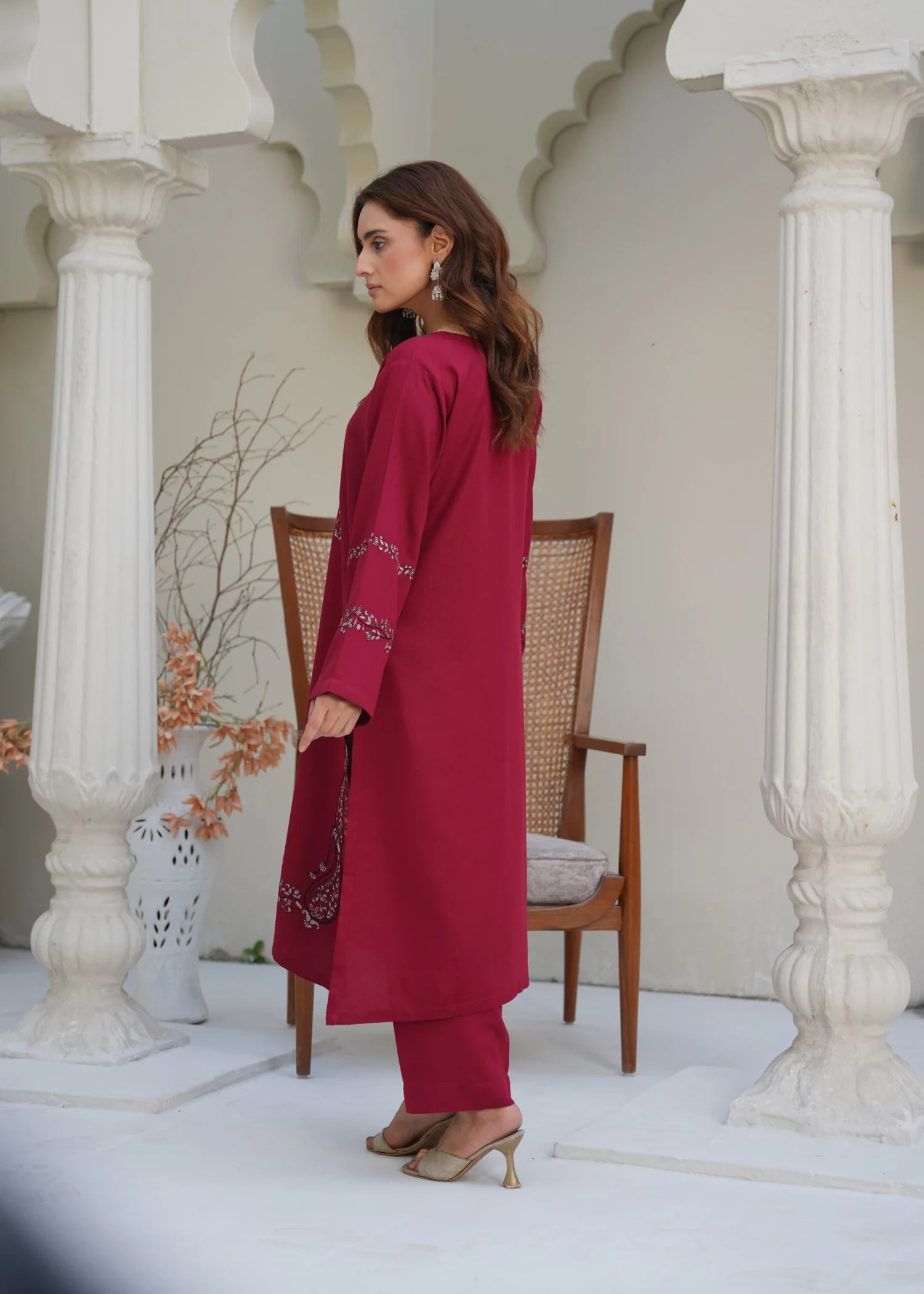 silk karandi Kurta Set in Red