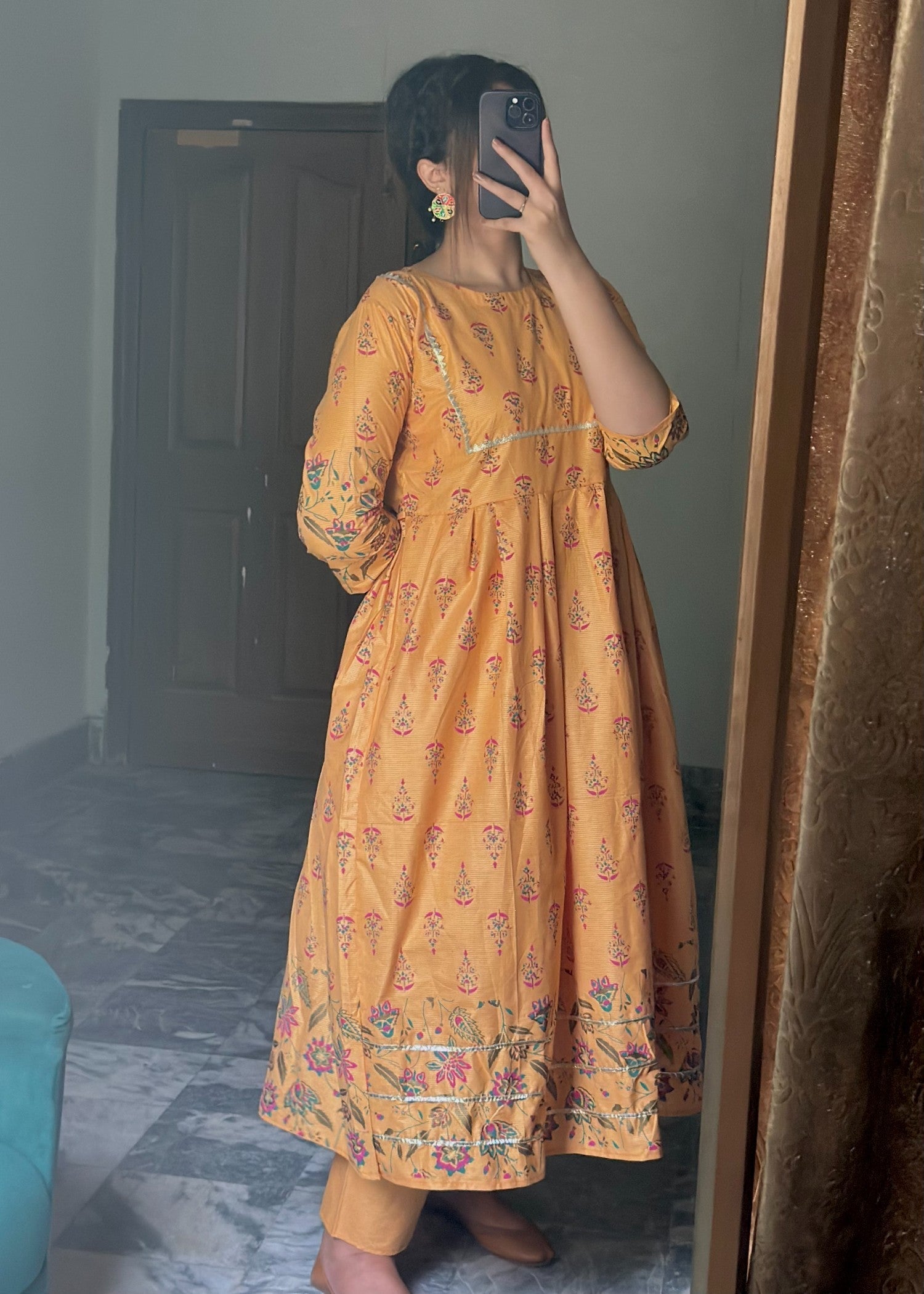 cotton Pishwas in Mustard