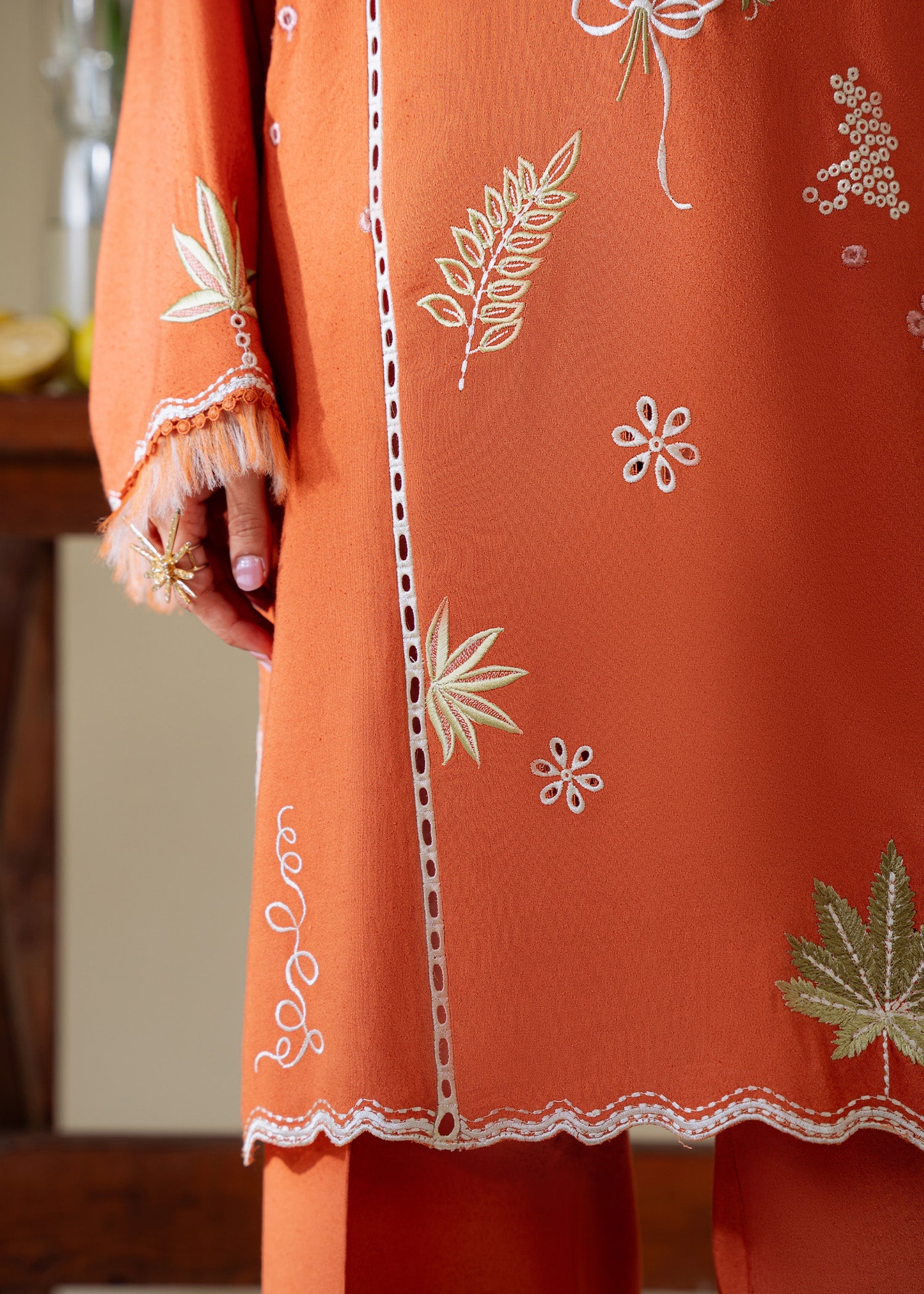 karandi Kurta Set in Burnt orange