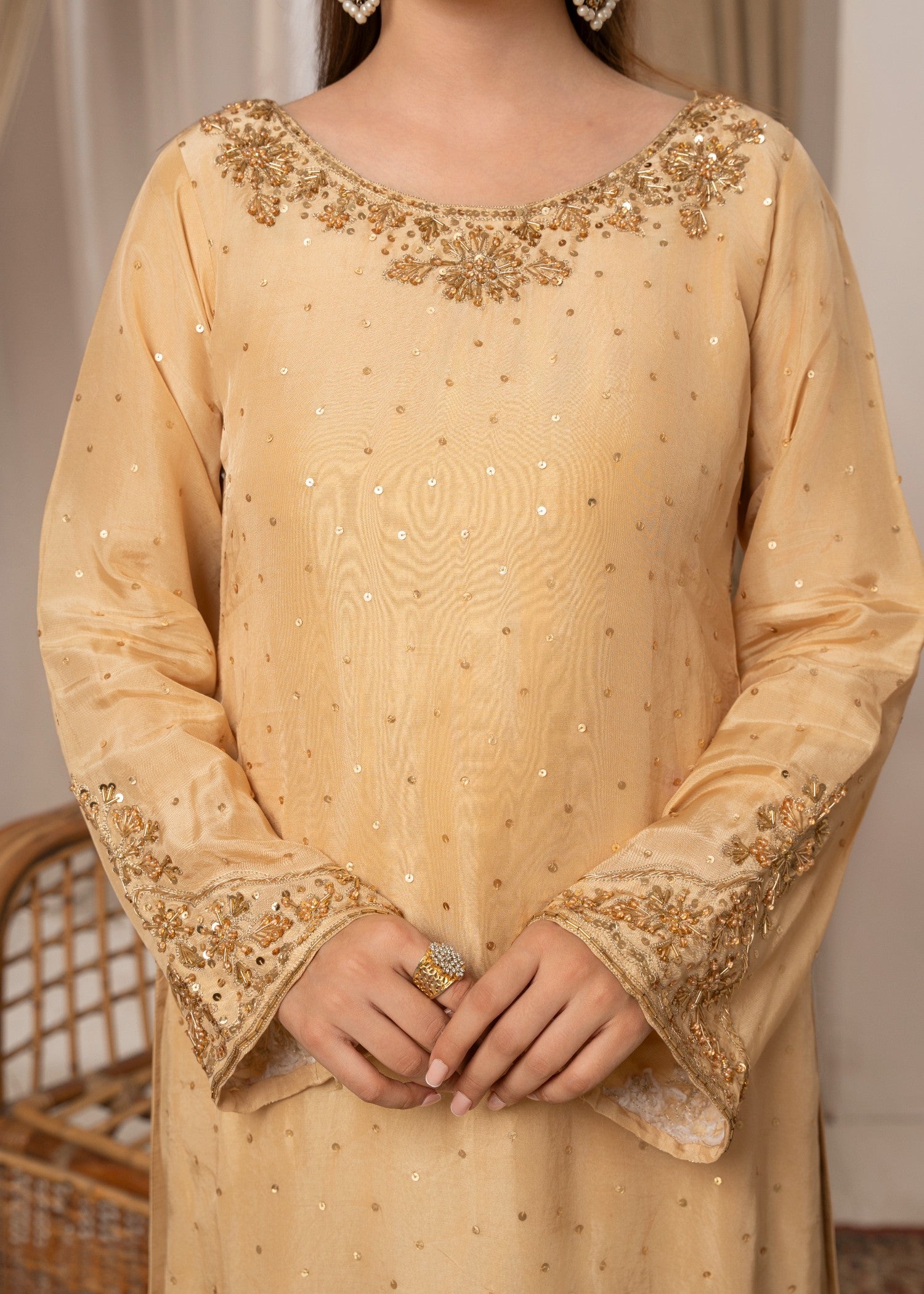 tussar silk Kurta Set in Gold