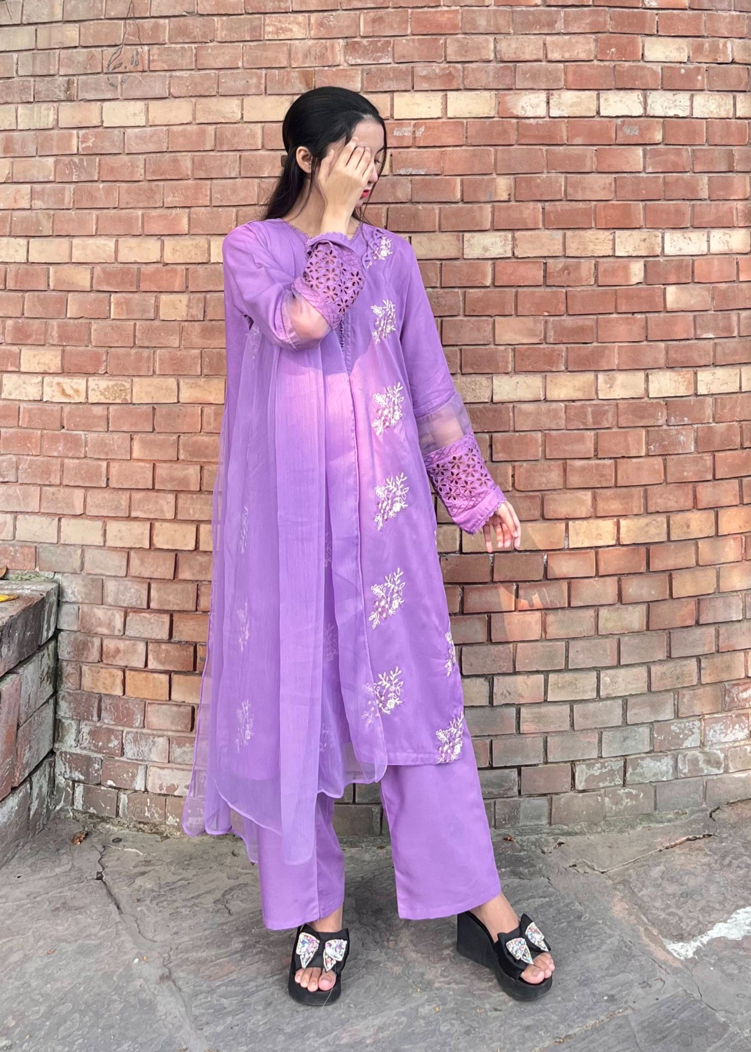 linen Kurta Set in Electric purple