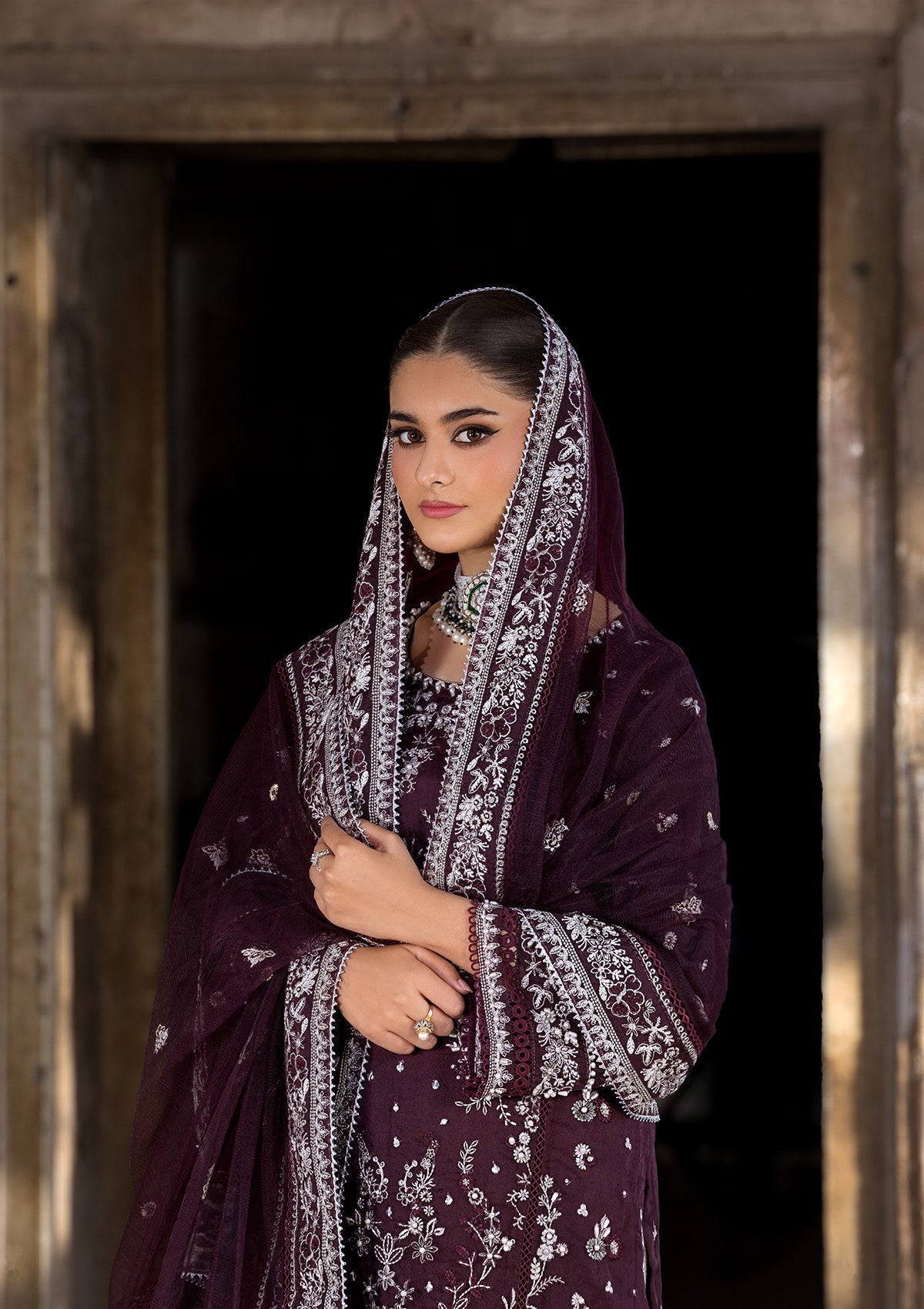 organza Gharara in Plum