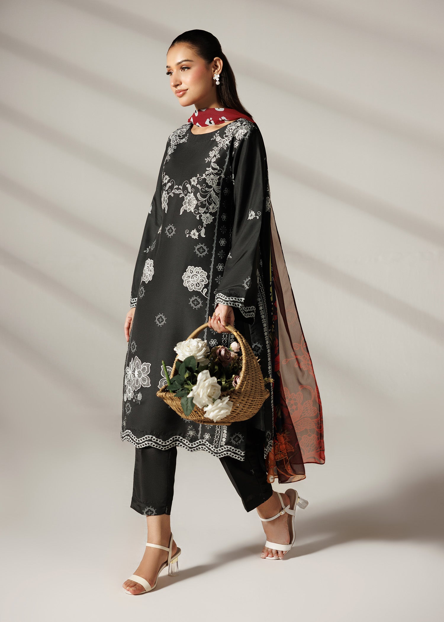 silk finish lawn Kurta Set in Black