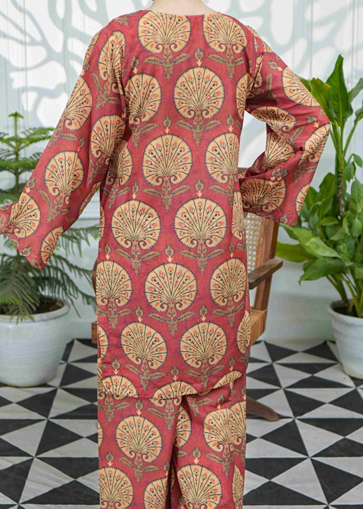 swiss lawn Kurta Set in Rust orange